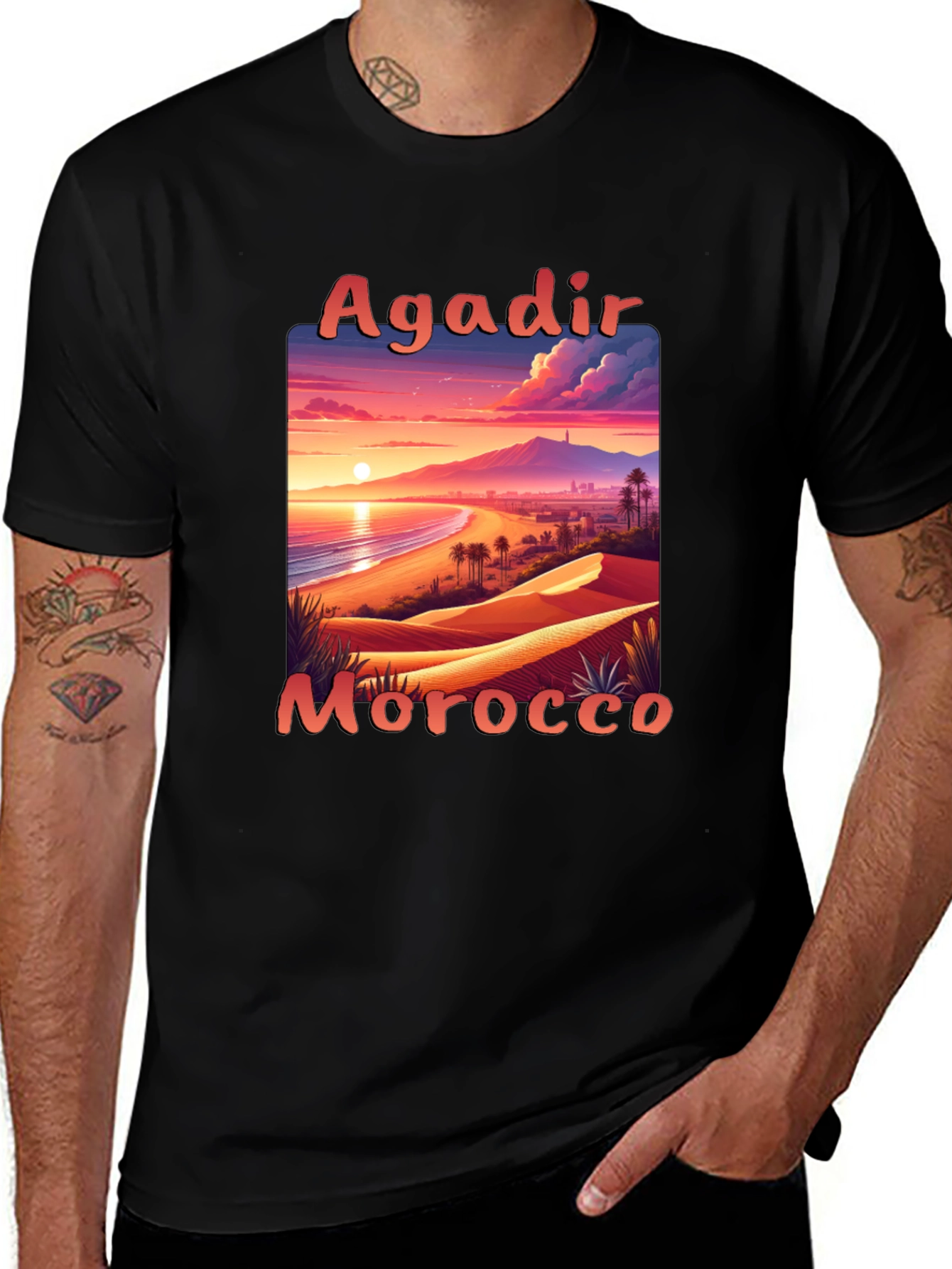 Agadir, Morocco T-Shirt - Retro Beach Sunset