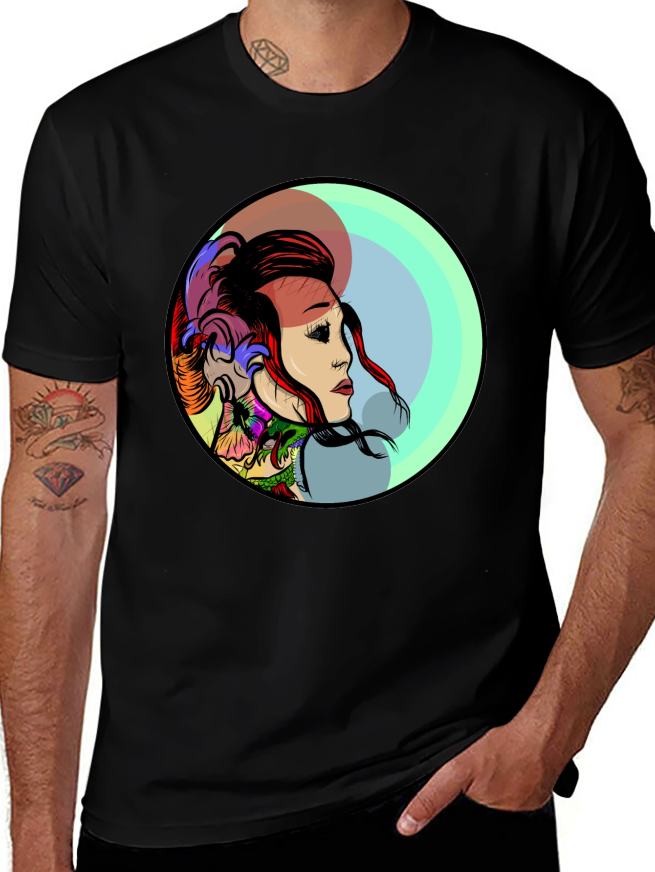 Variant 28 of Edgy Tattoo Art Graphic Black T-Shirt for Men