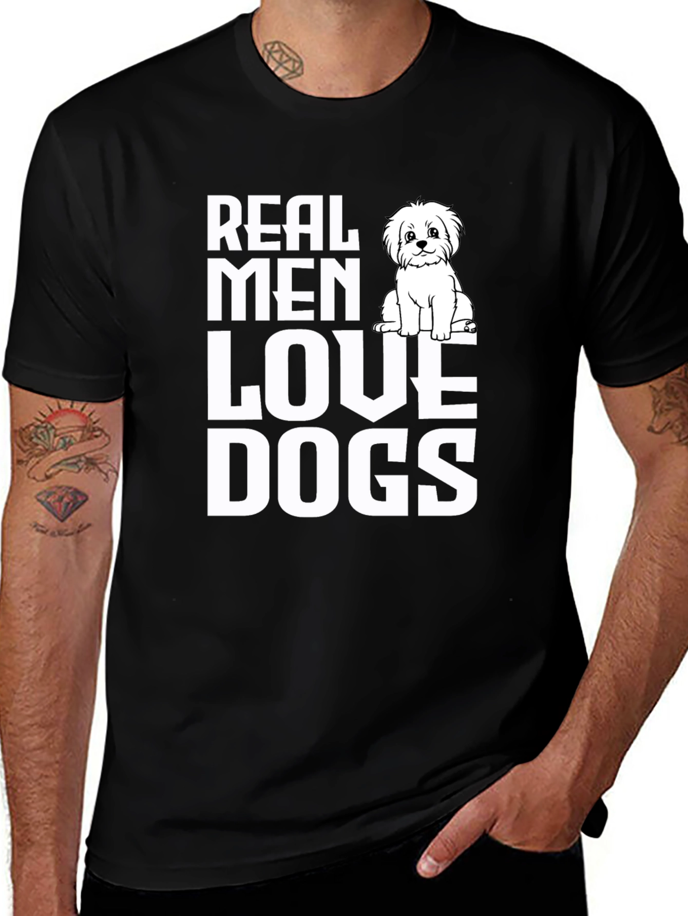 Variant 17 of Real Men Love Dogs T-Shirt - Black Cotton Tee