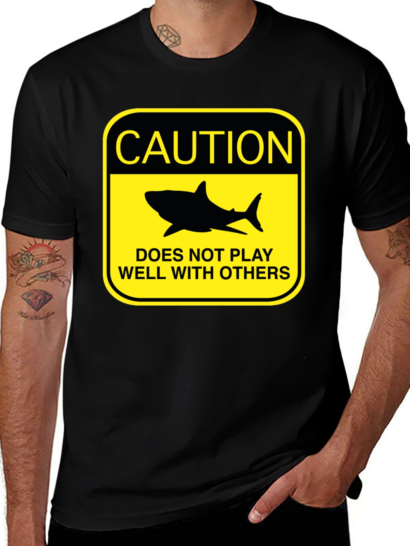 Variant 30 of Caution Shark T-Shirt - Does Not Play Well With Others