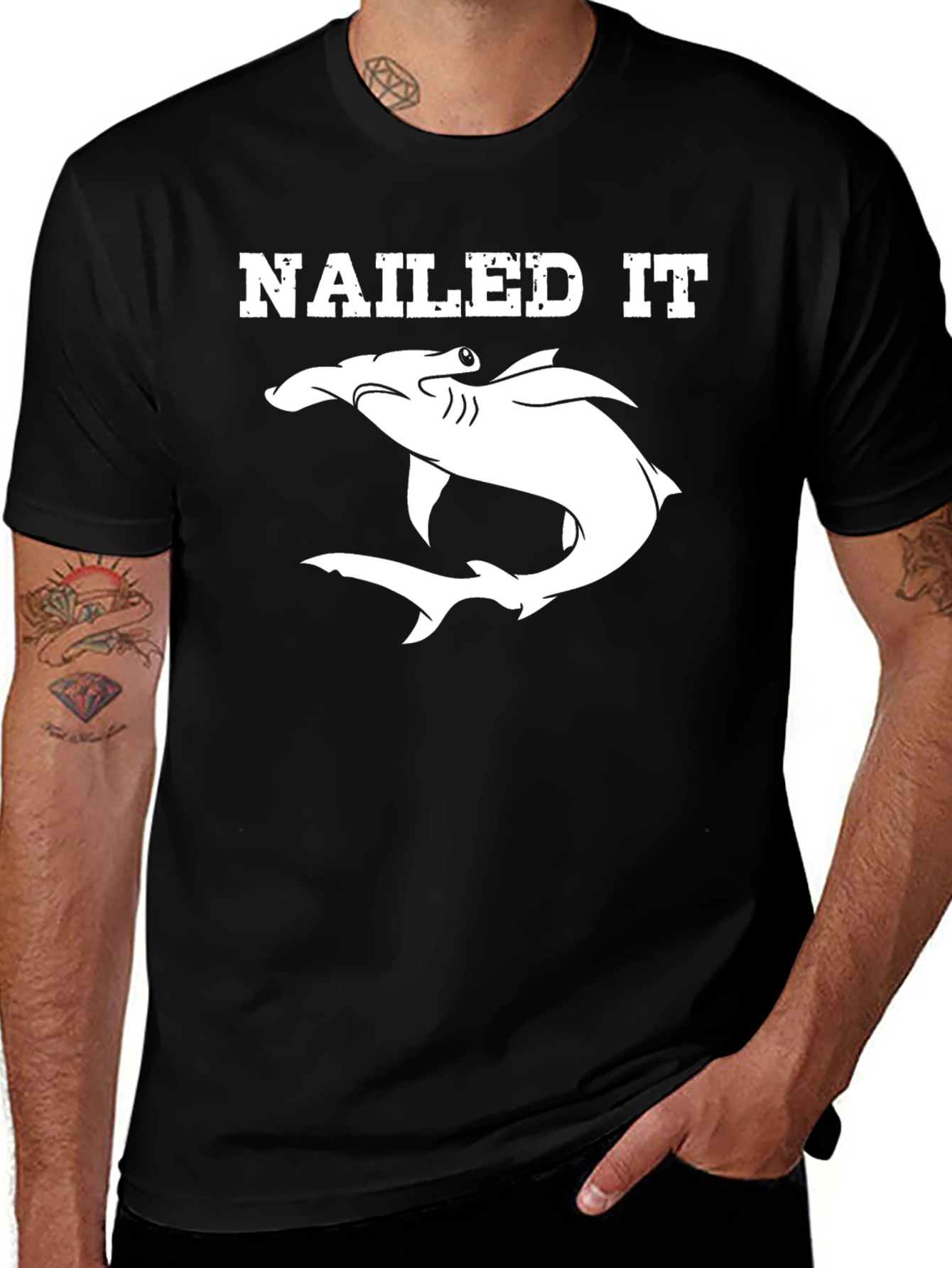 Variant 26 of Nailed It Hammerhead Shark Graphic T-Shirt - Black
