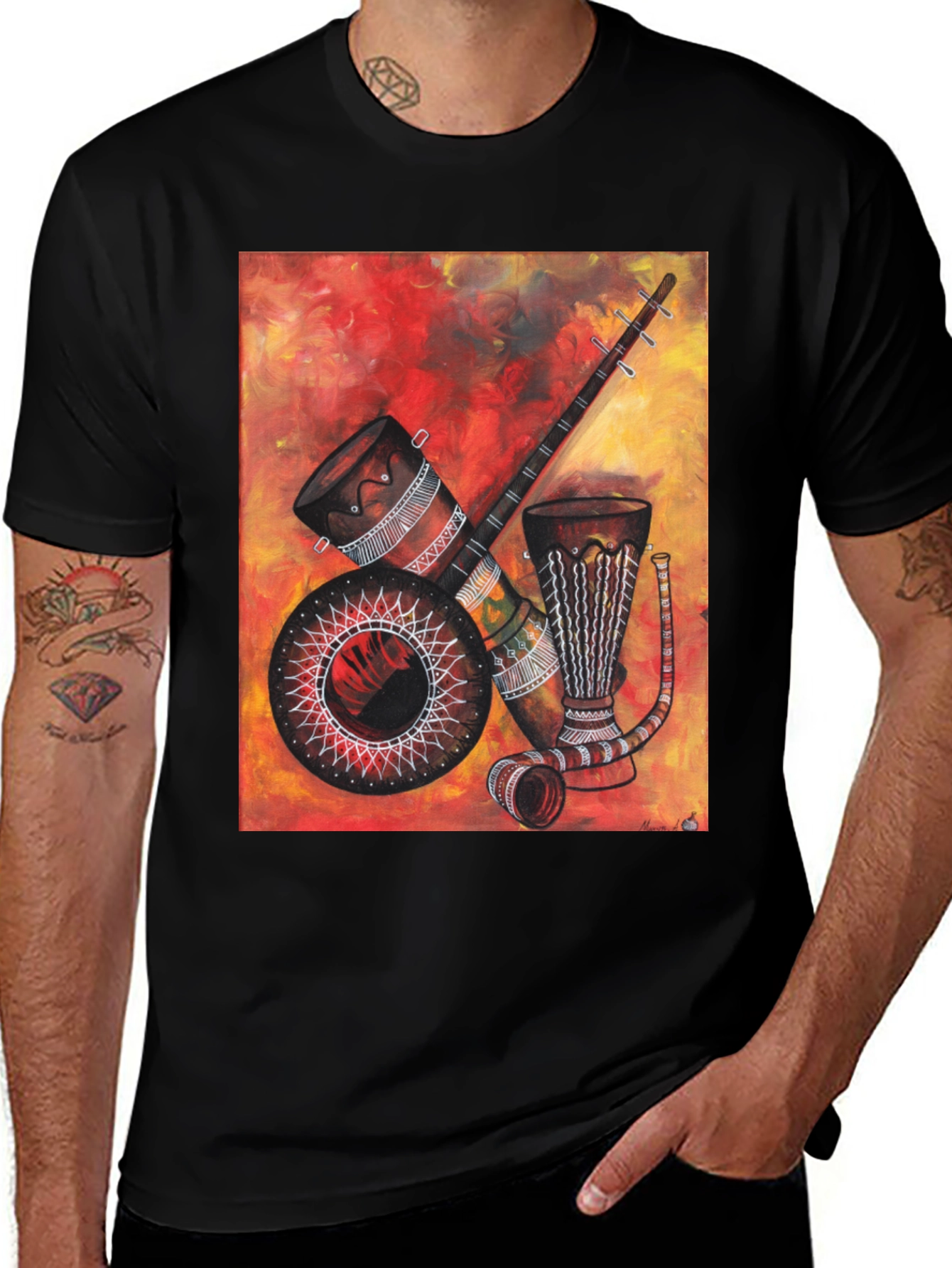 Variant 30 of African Musical Instrument Graphic Tee - Unique Design