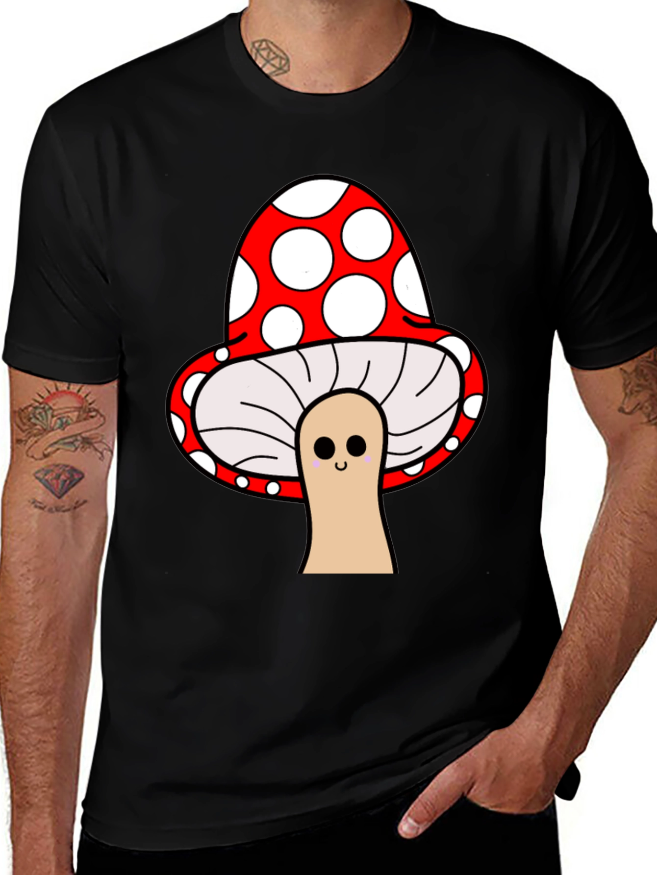 Variant 20 of Mushroom Graphic Tee - Black Crew Neck Unisex T-Shirt