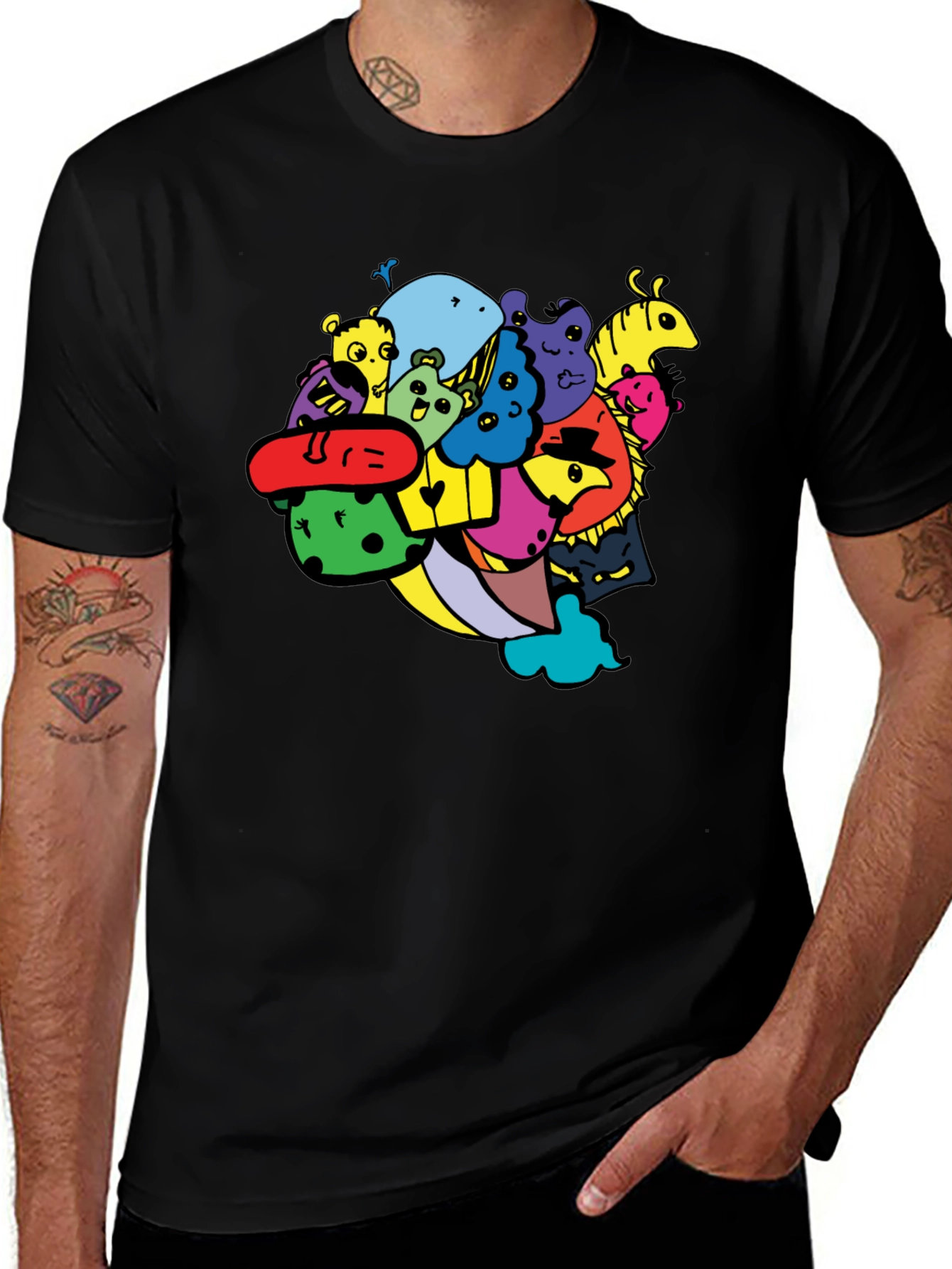 Variant 23 of Fun Cartoon Doodle Graphic Black T-Shirt