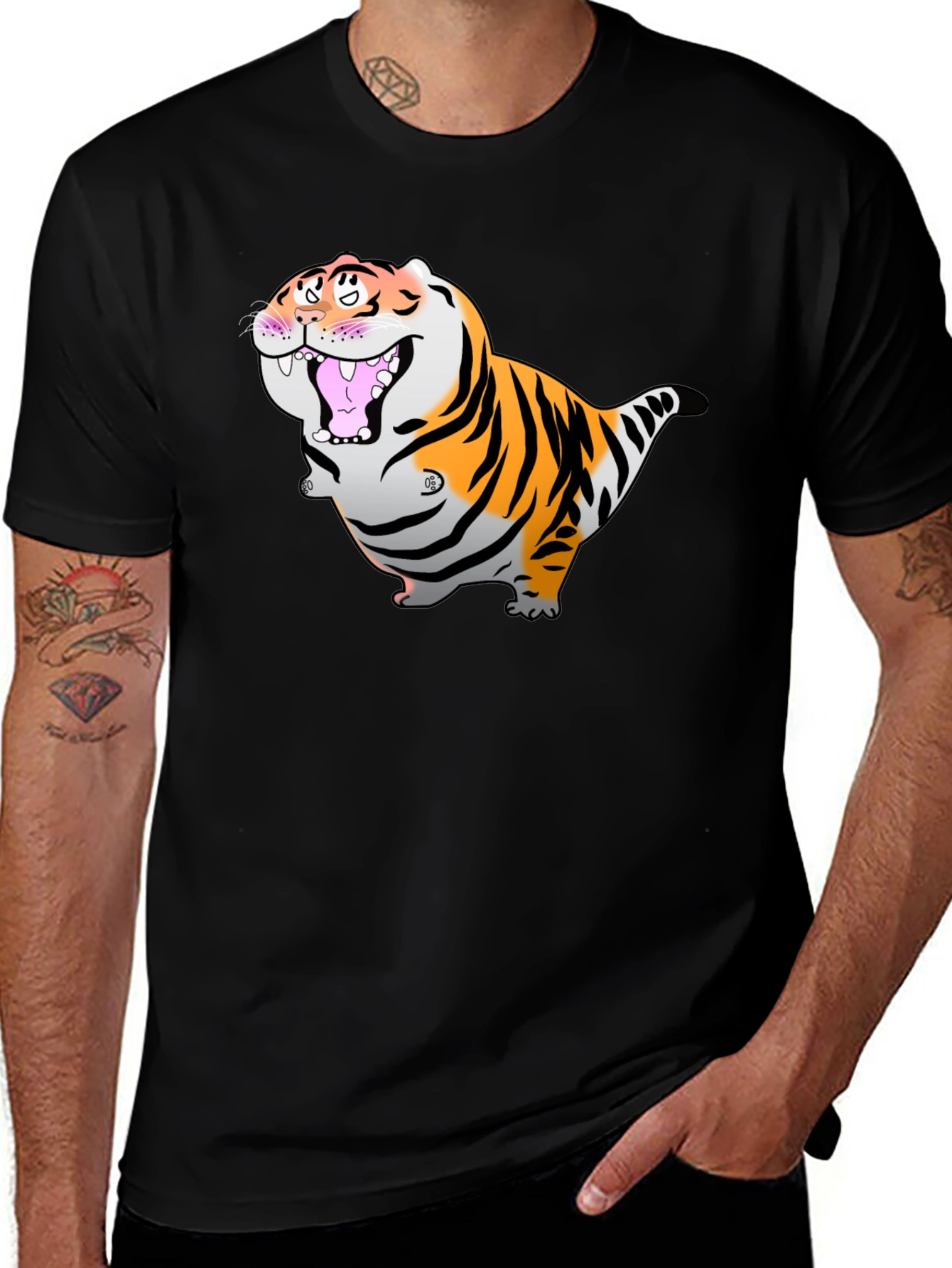 Variant 29 of Cartoon Tiger Graphic Black T-Shirt
