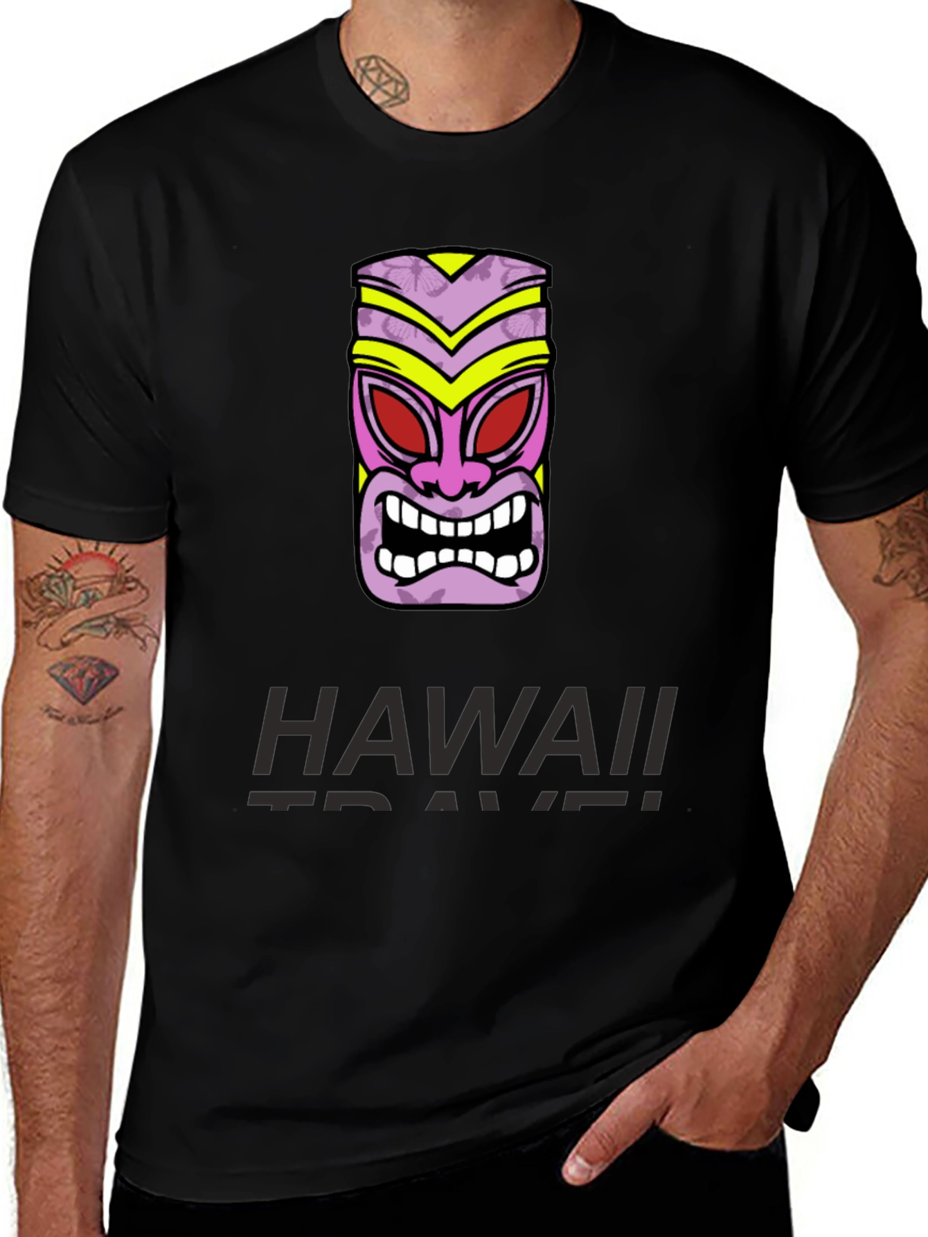 Hawaii Travel T-Shirt with Tiki Mask Graphic Tee