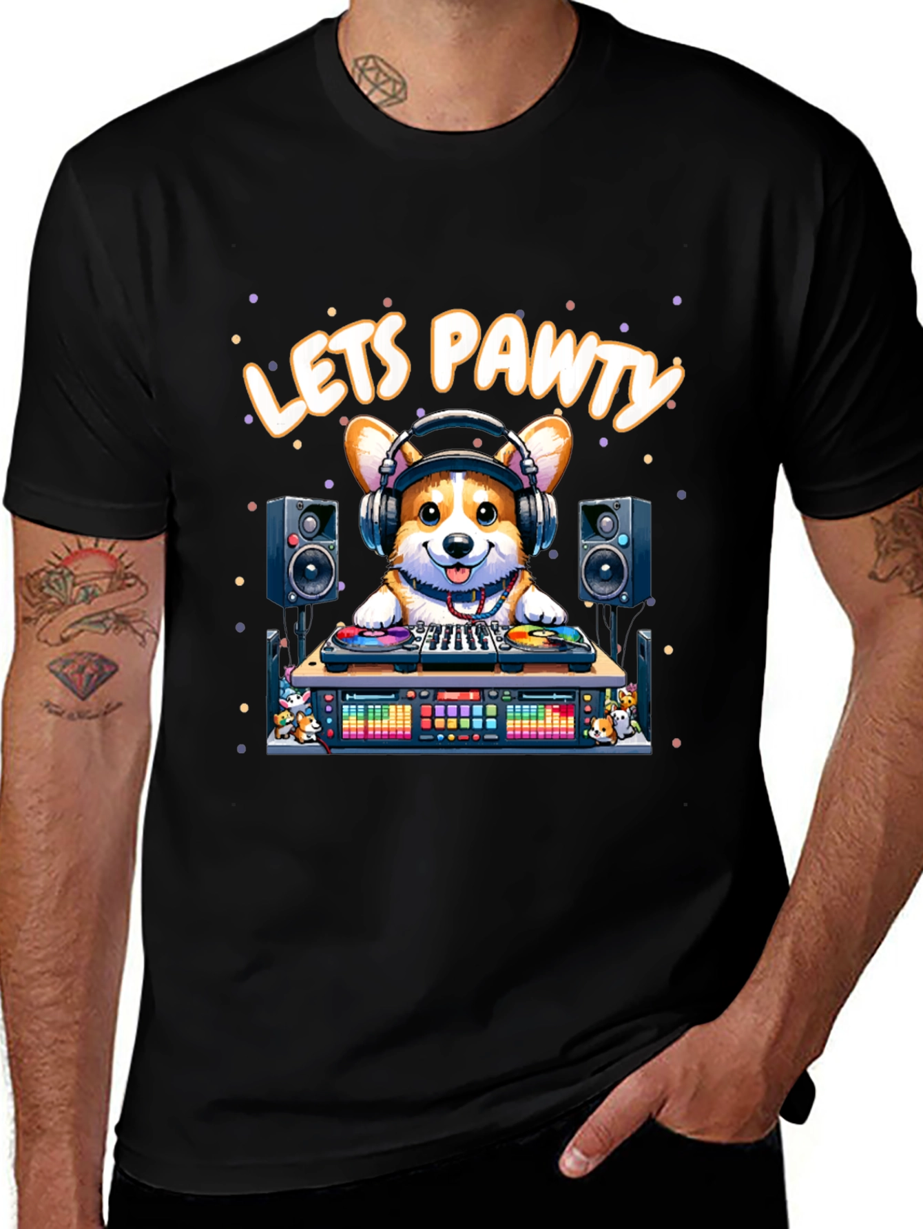 Variant 9 of Lets Pawty Corgi DJ Graphic T-Shirt