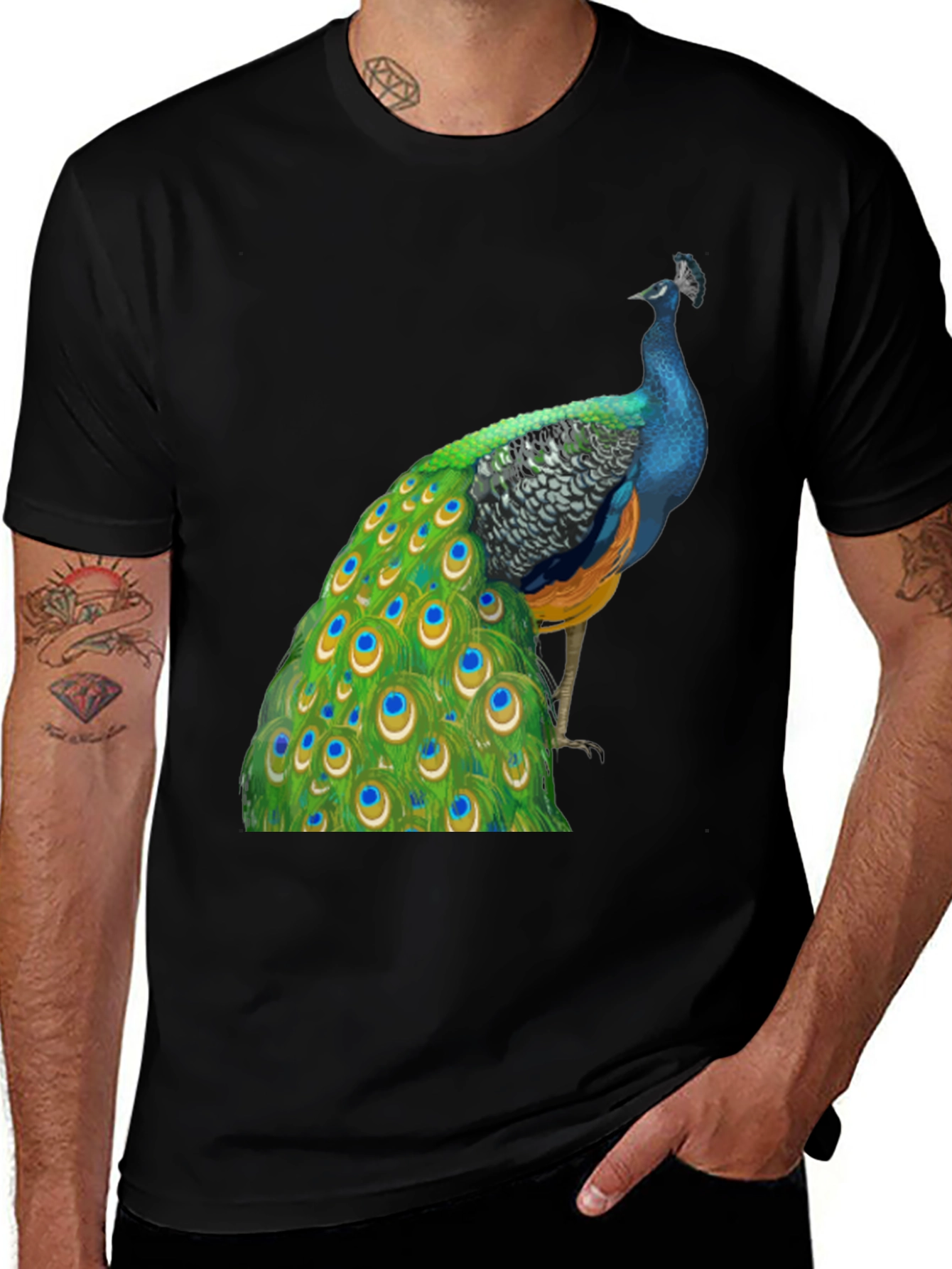 Peacock Graphic Tee - Black Cotton Blend