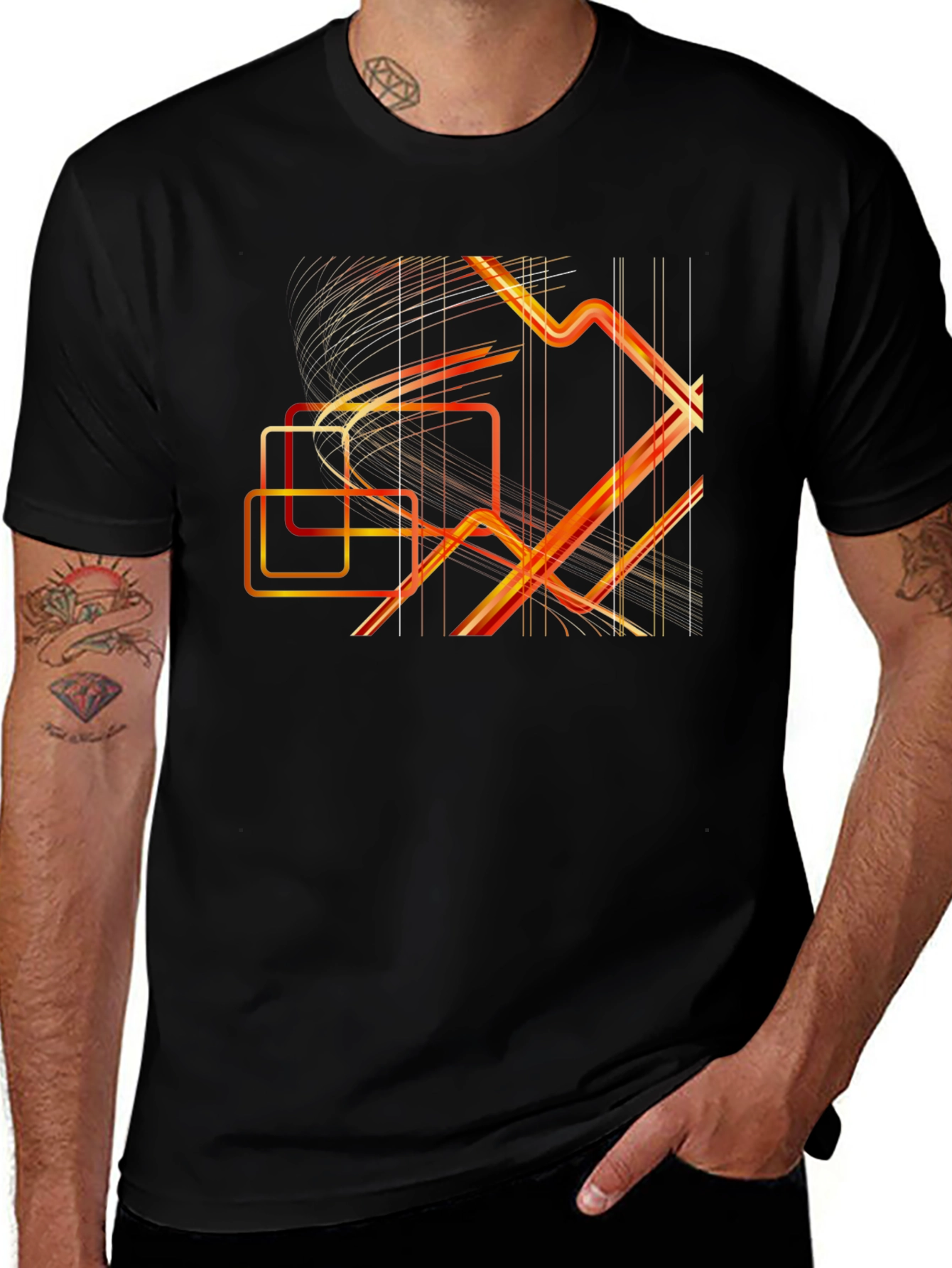 Variant 23 of Abstract Geometric Line Art Graphic Black T-Shirt