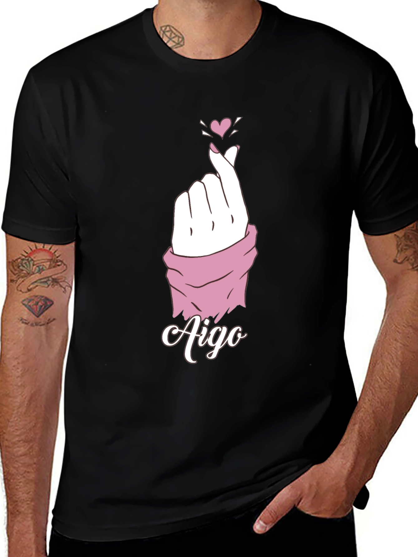 Variant 16 of Aigo Heart Fingers Black T-Shirt