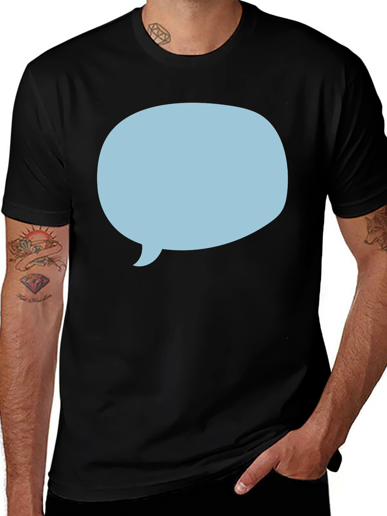 Variant 19 of Black T-Shirt with Blue Speech Bubble Graphic