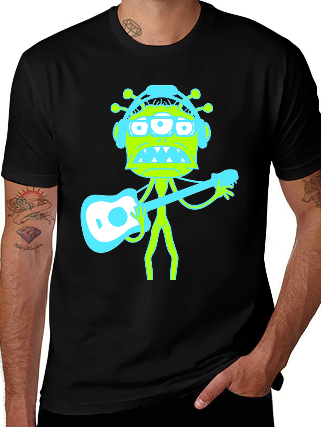 Variant 11 of Alien Musician Graphic Tee - Black