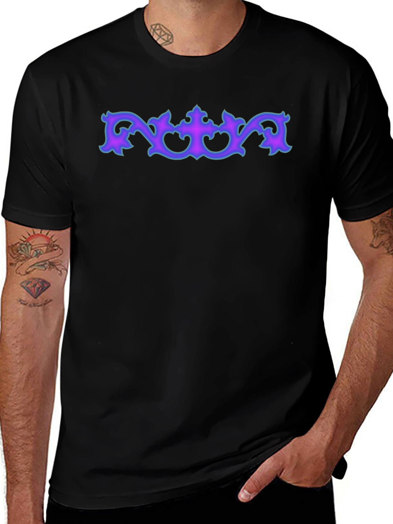 Ornate Accent Graphic Tee - Soft Black Cotton