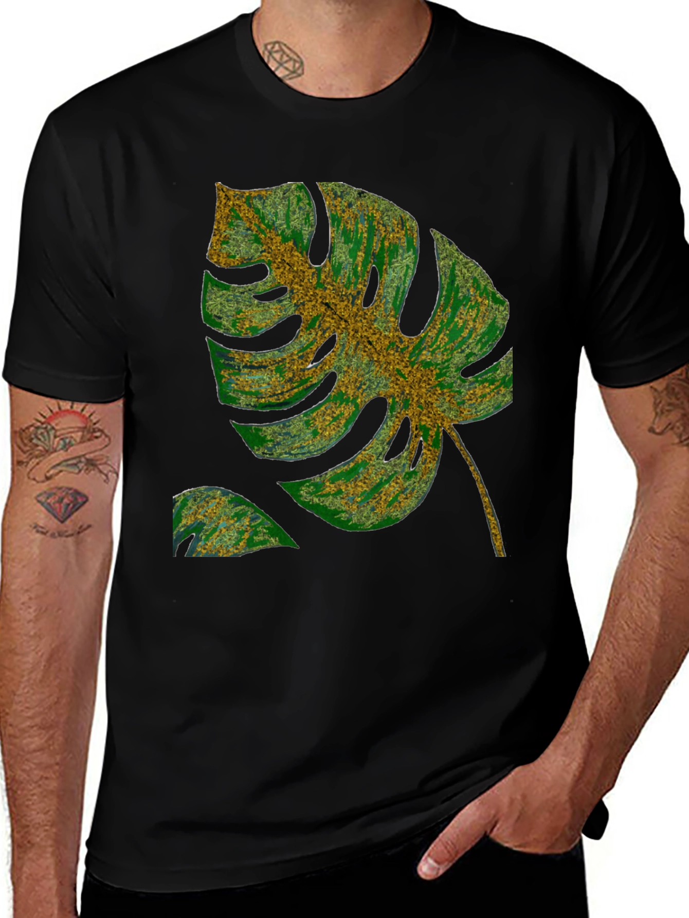 Tropical Monstera Leaf Graphic Black T-Shirt