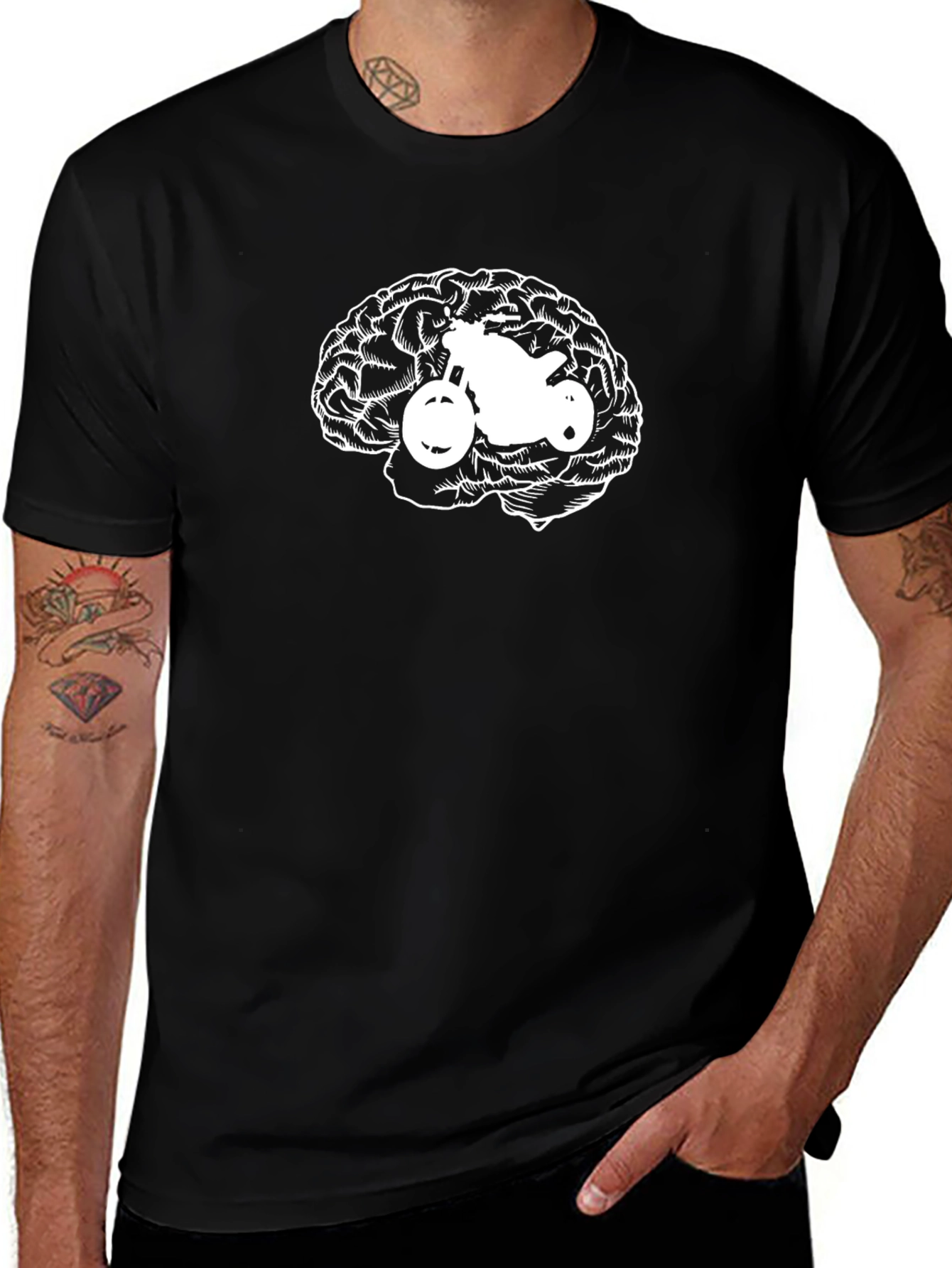 Variant 27 of Motorcycle Brain T-Shirt - Black Crew Neck