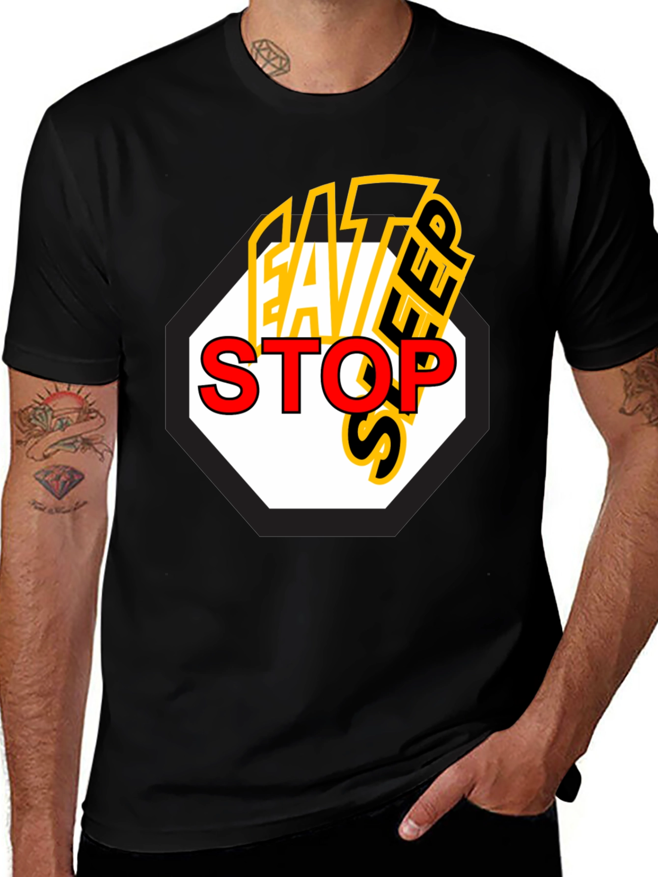Variant 27 of Eat Sleep Stop Men's Black Graphic Tee