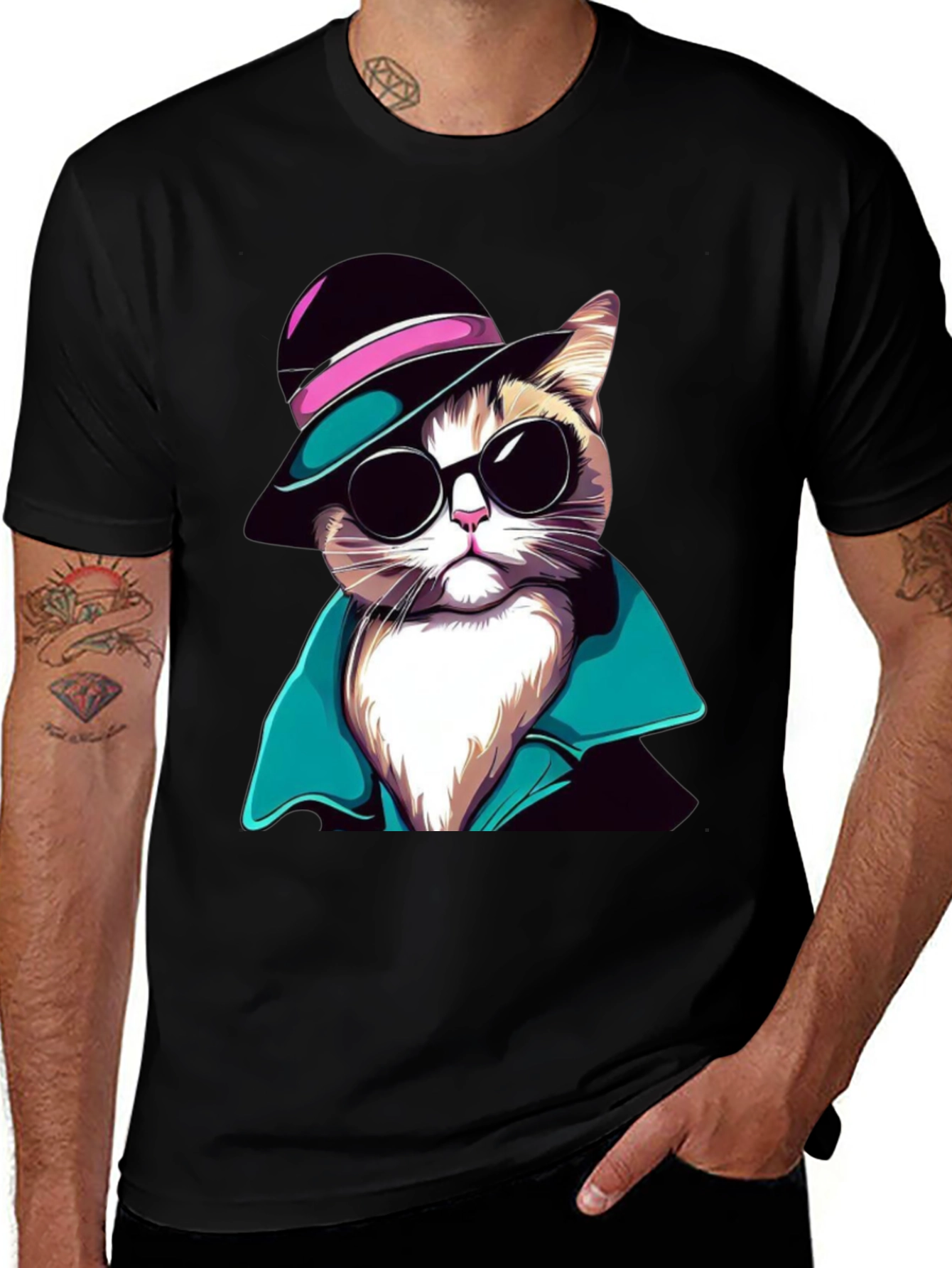 Variant 30 of Cool Cat T-Shirt: Stylish Feline in Hat & Shades