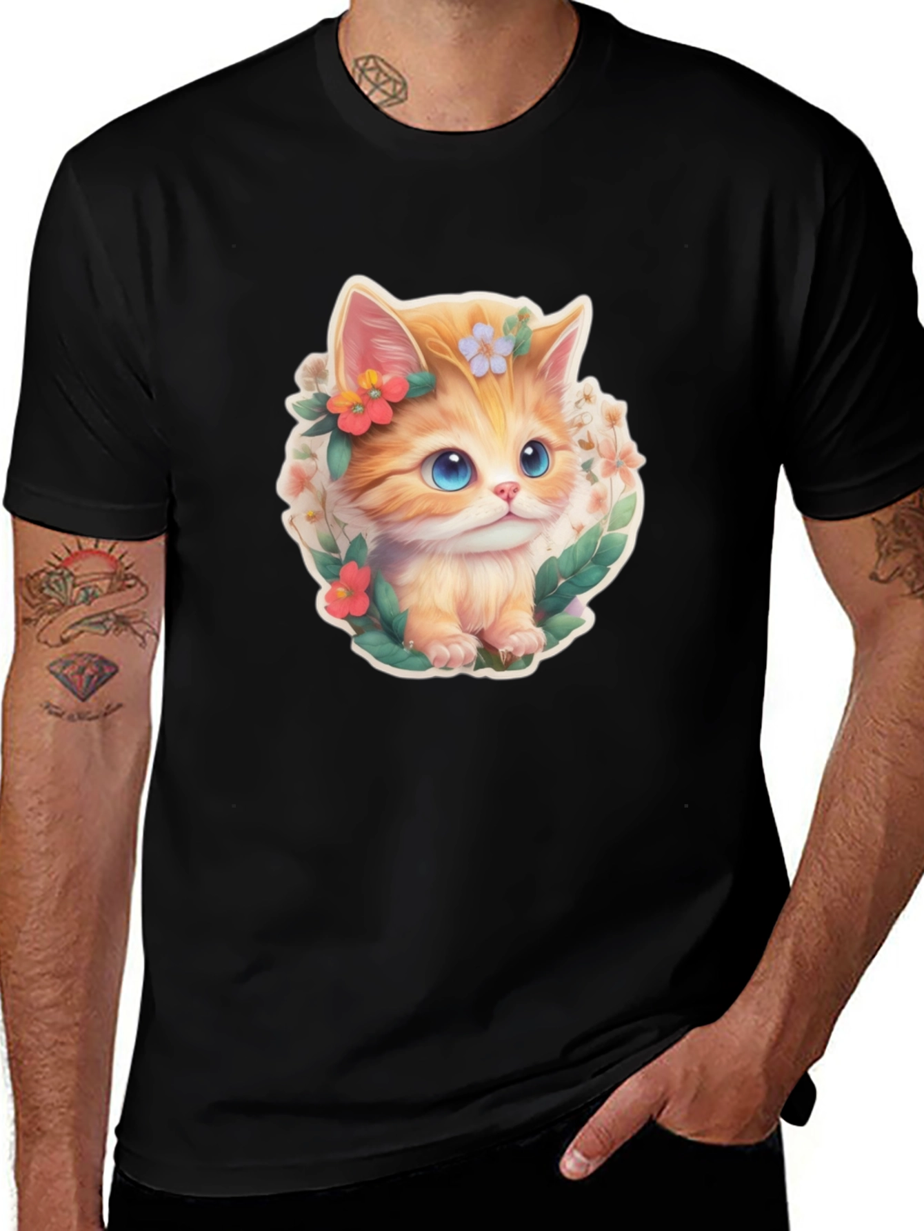 Variant 6 of Cute Kitten Floral T-Shirt