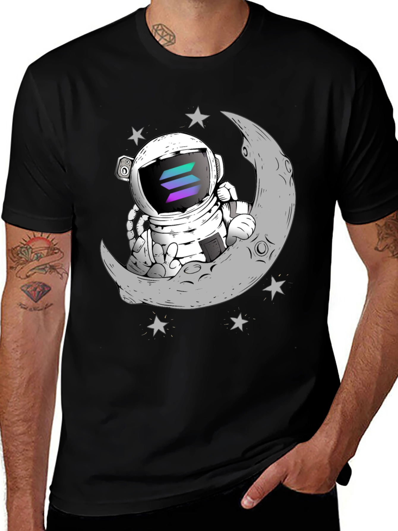 Variant 30 of Solana Astronaut on Moon Black T-Shirt