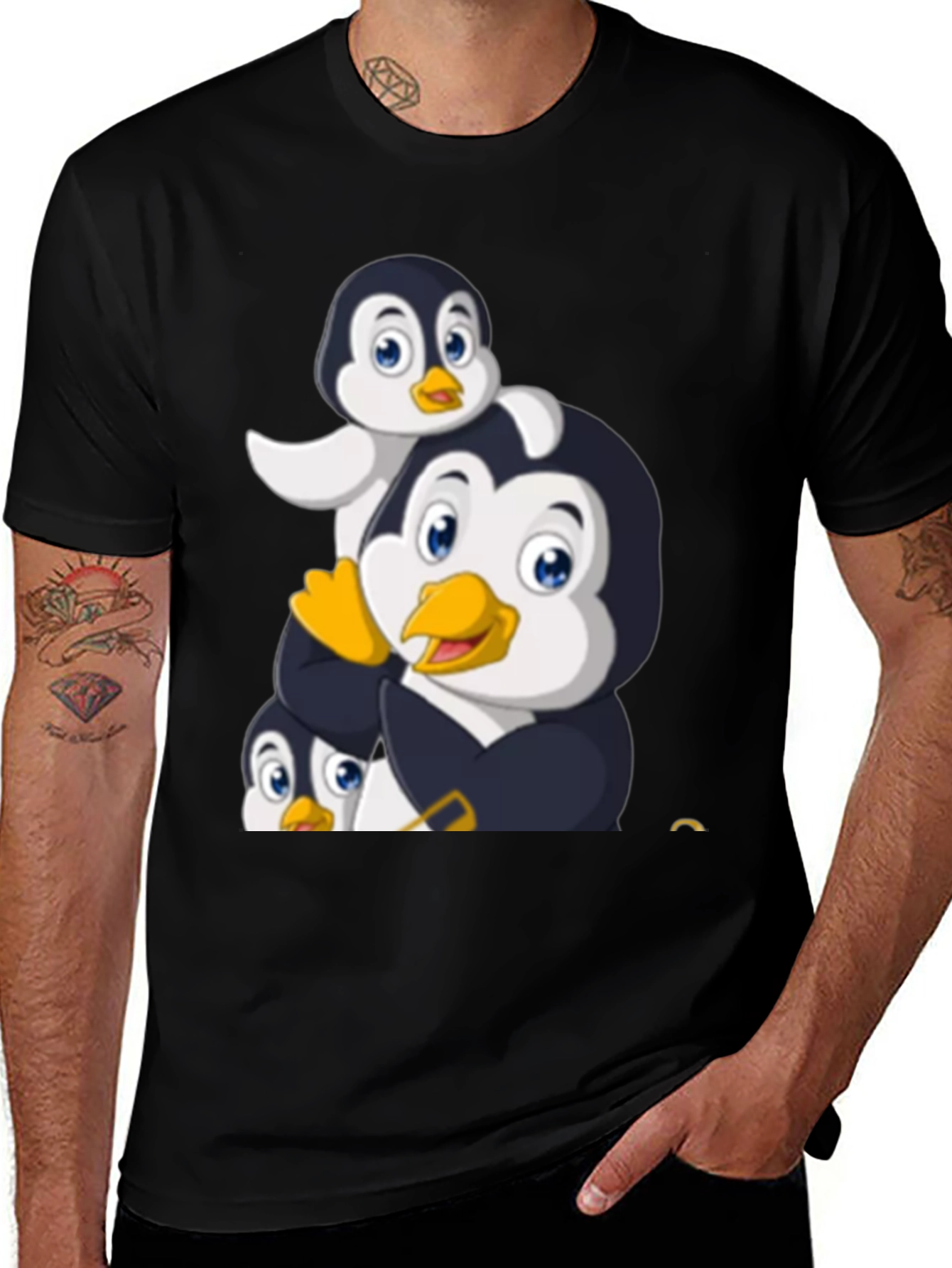 Variant 8 of Penguin Family Graphic Tee - Black Cotton T-Shirt