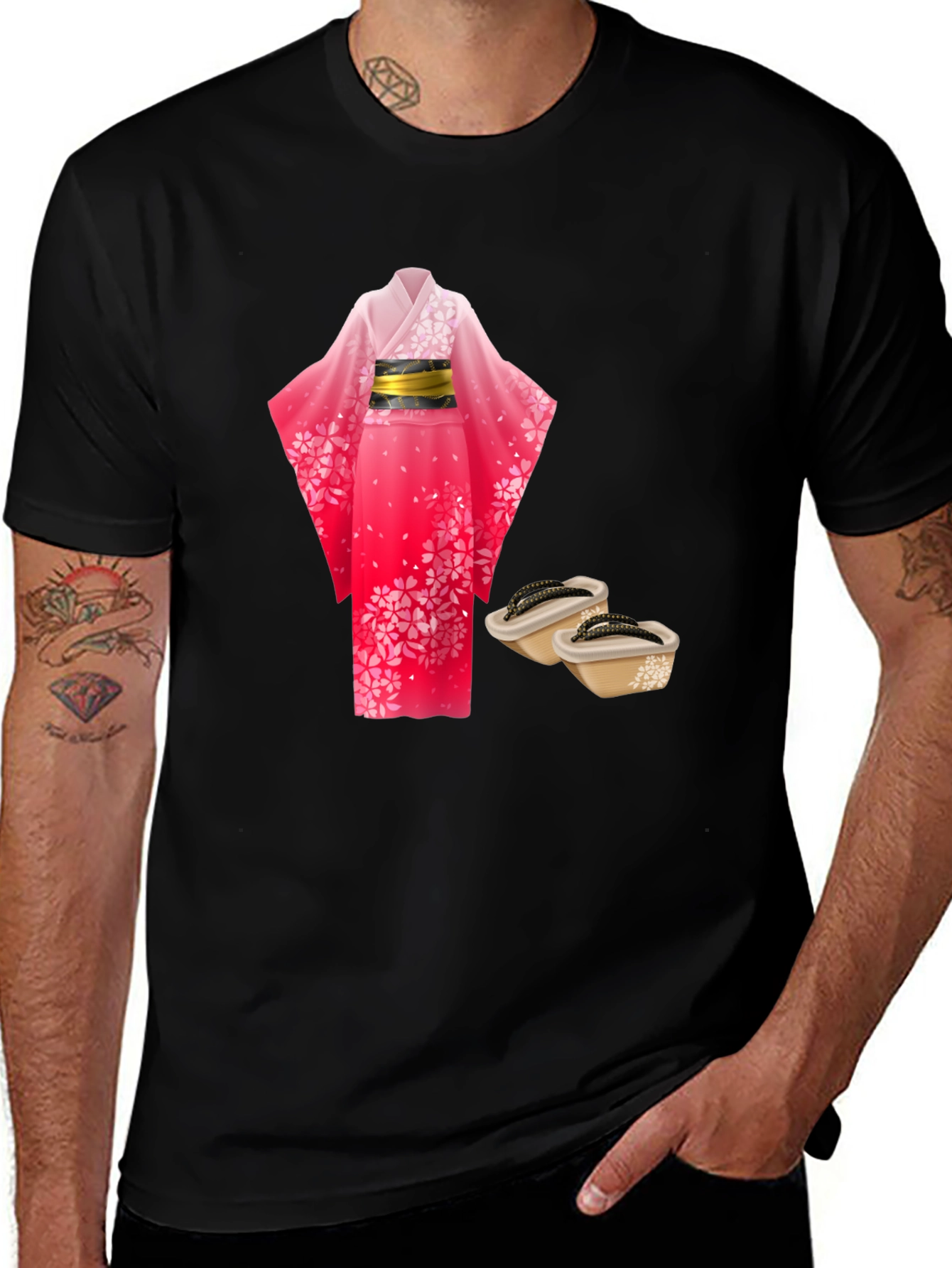 Japanese Kimono T-Shirt - Cherry Blossom Design