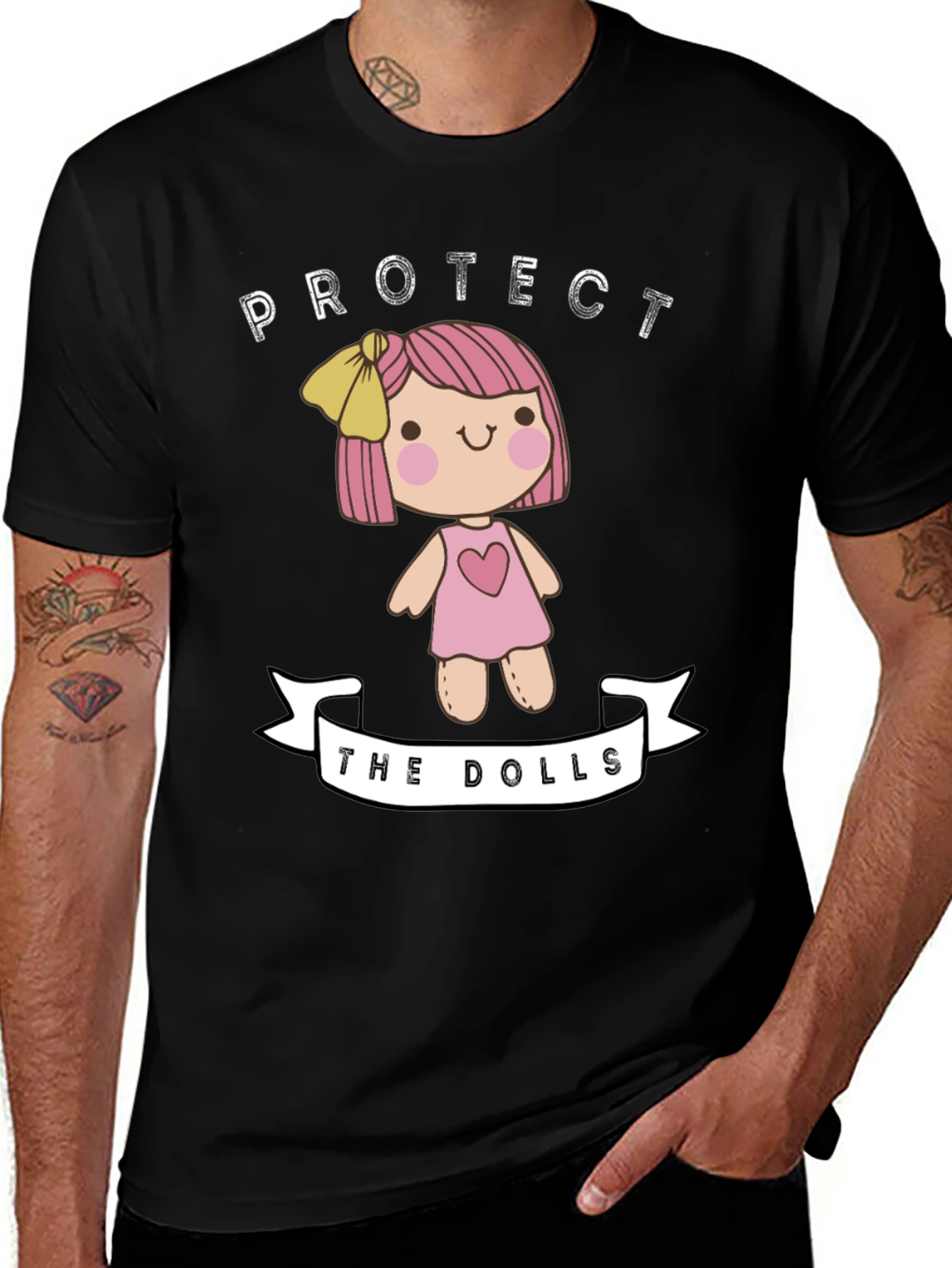 Protect the Dolls Graphic Tee - Black Cotton T-Shirt