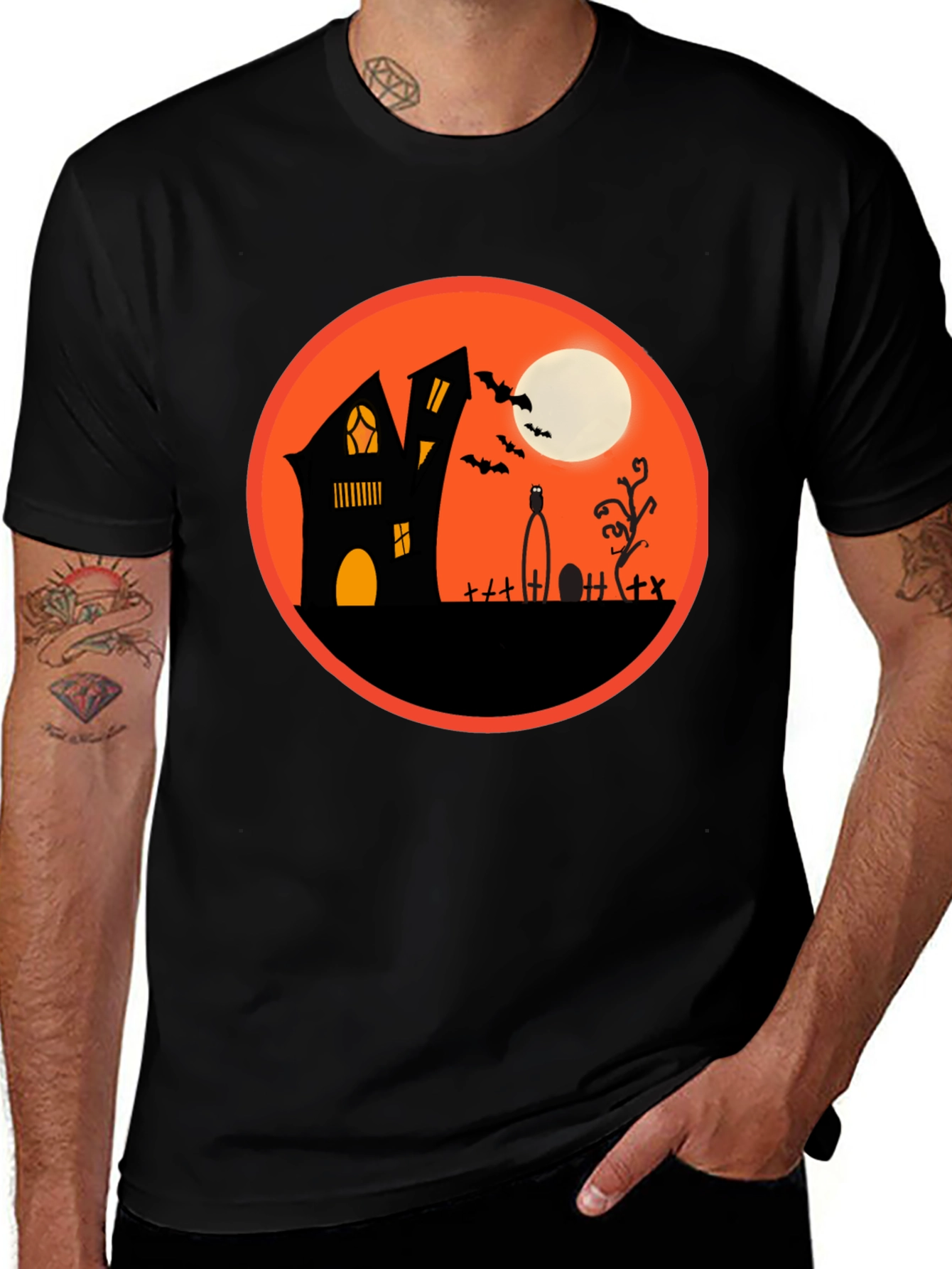 Spooky Halloween T-Shirt - Haunted House Design
