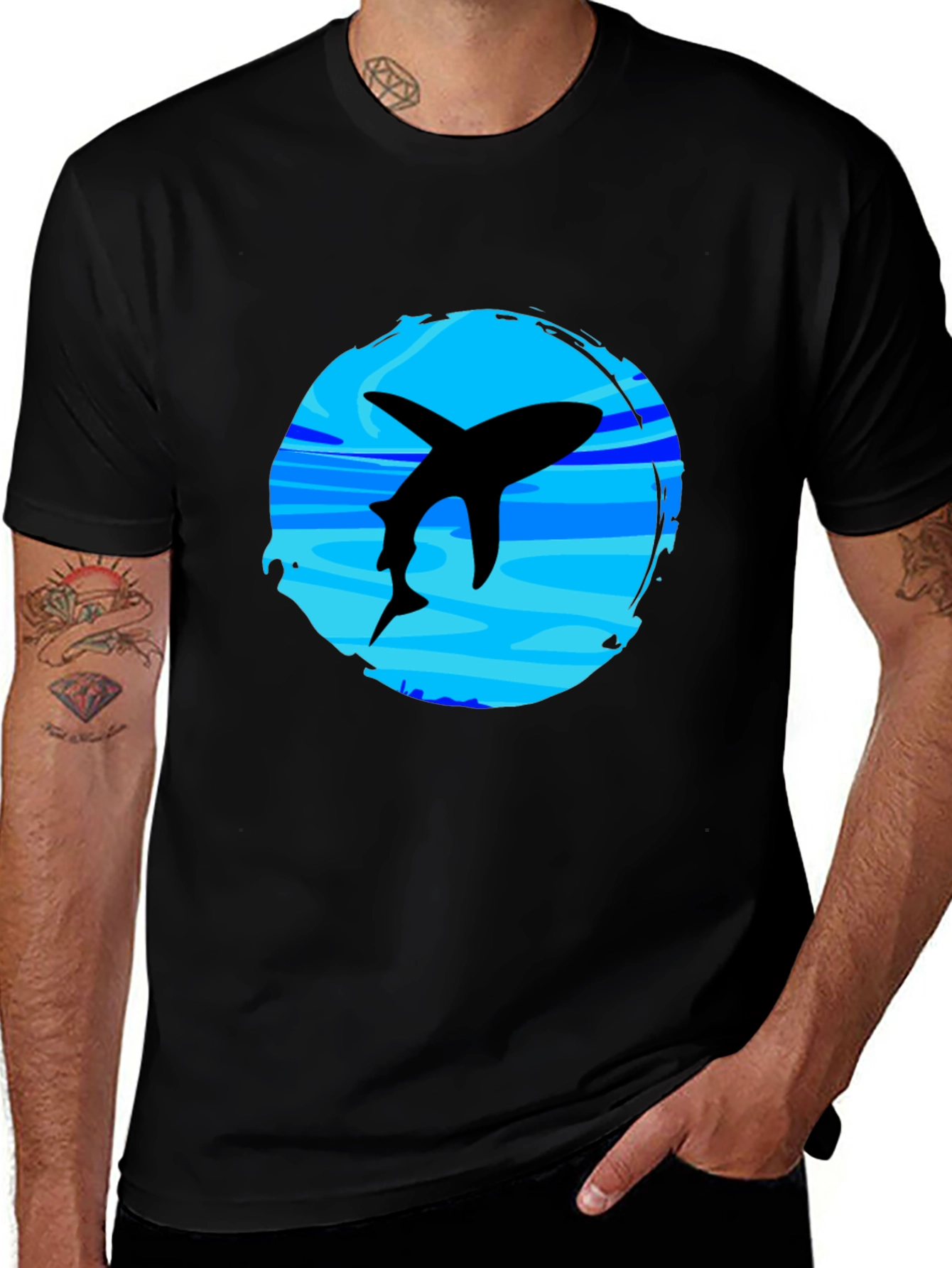 Shark Graphic T-Shirt - Black Crew Neck Tee