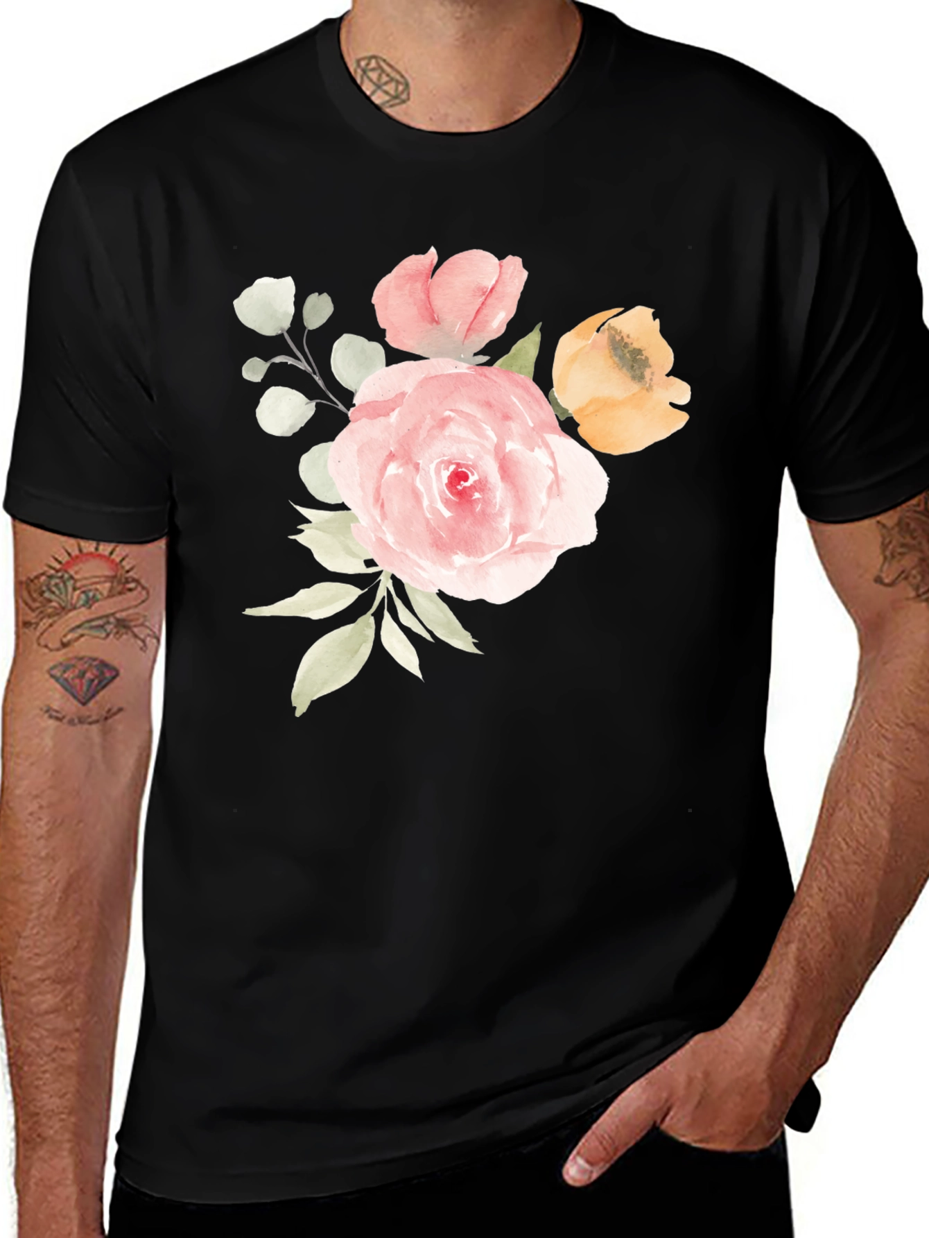 Variant 26 of Floral Watercolor Graphic Tee - Black