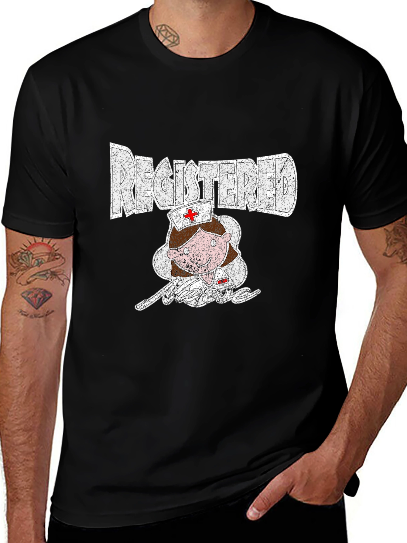 Variant 11 of Registered Nurse Graphic Tee - Black Cotton
