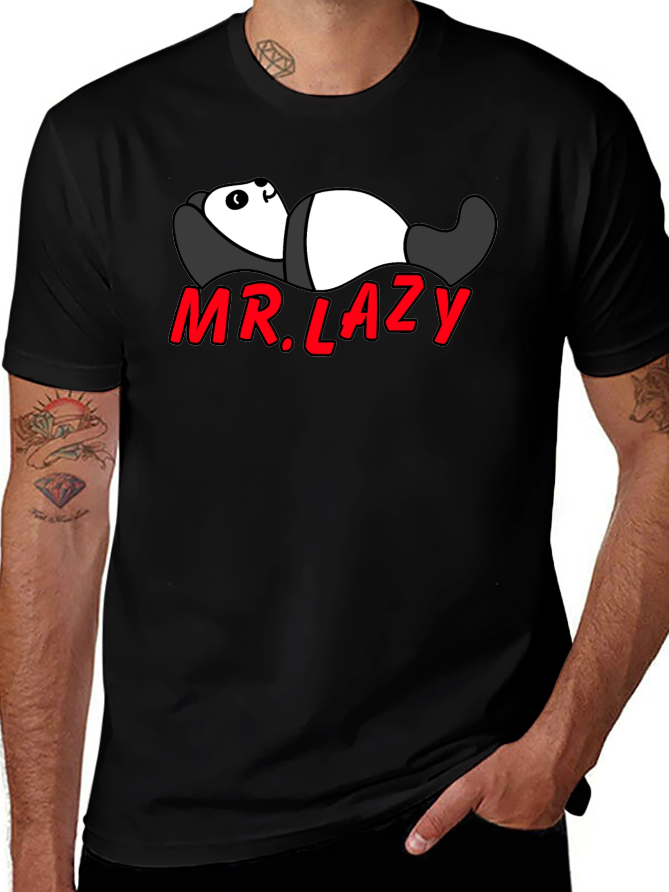 Variant 26 of Mr. Lazy Panda Graphic Tee - Black Cotton T-Shirt