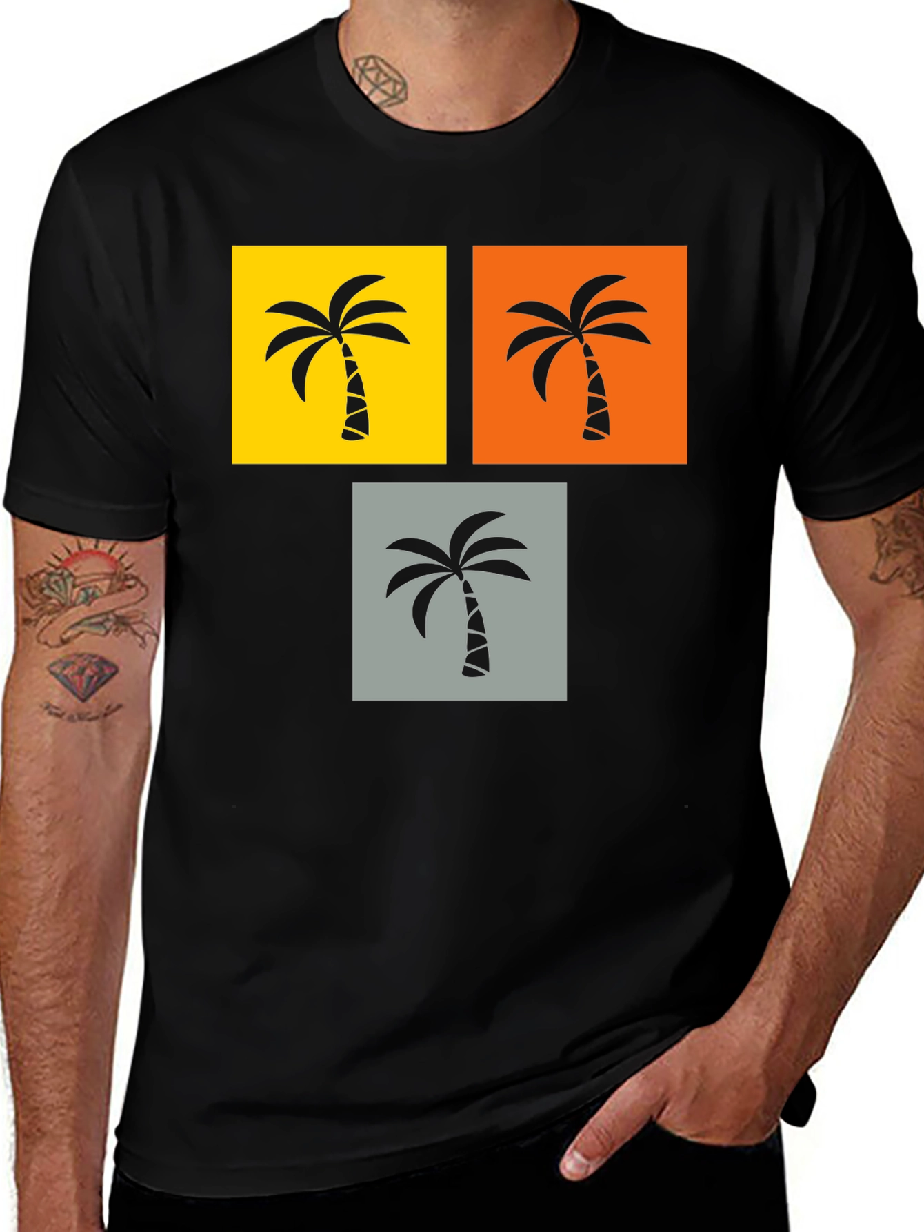 Variant 2 of Tropical Palm Tree Graphic Tee - Black