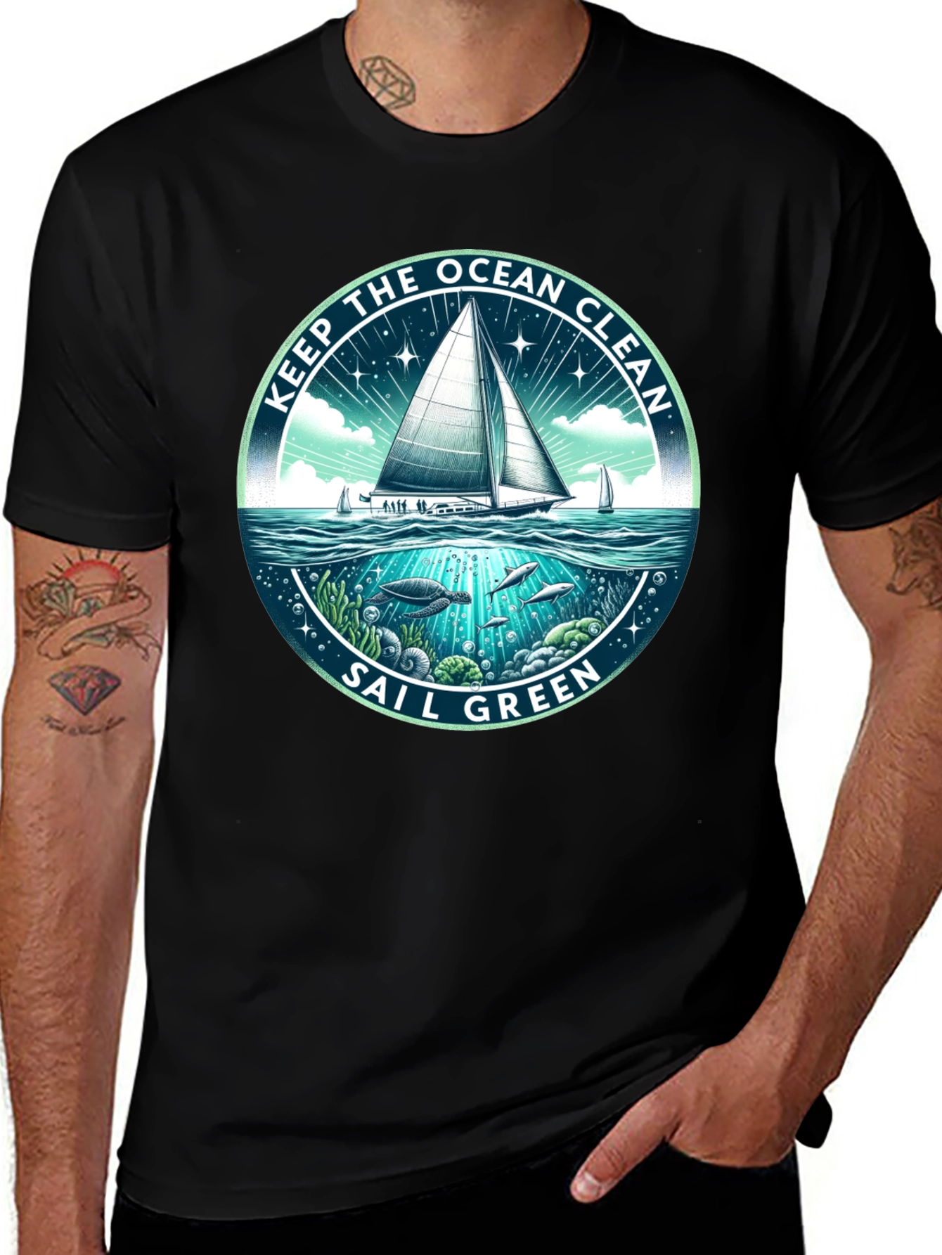 Variant 29 of Keep the Ocean Clean Sail Green T-Shirt