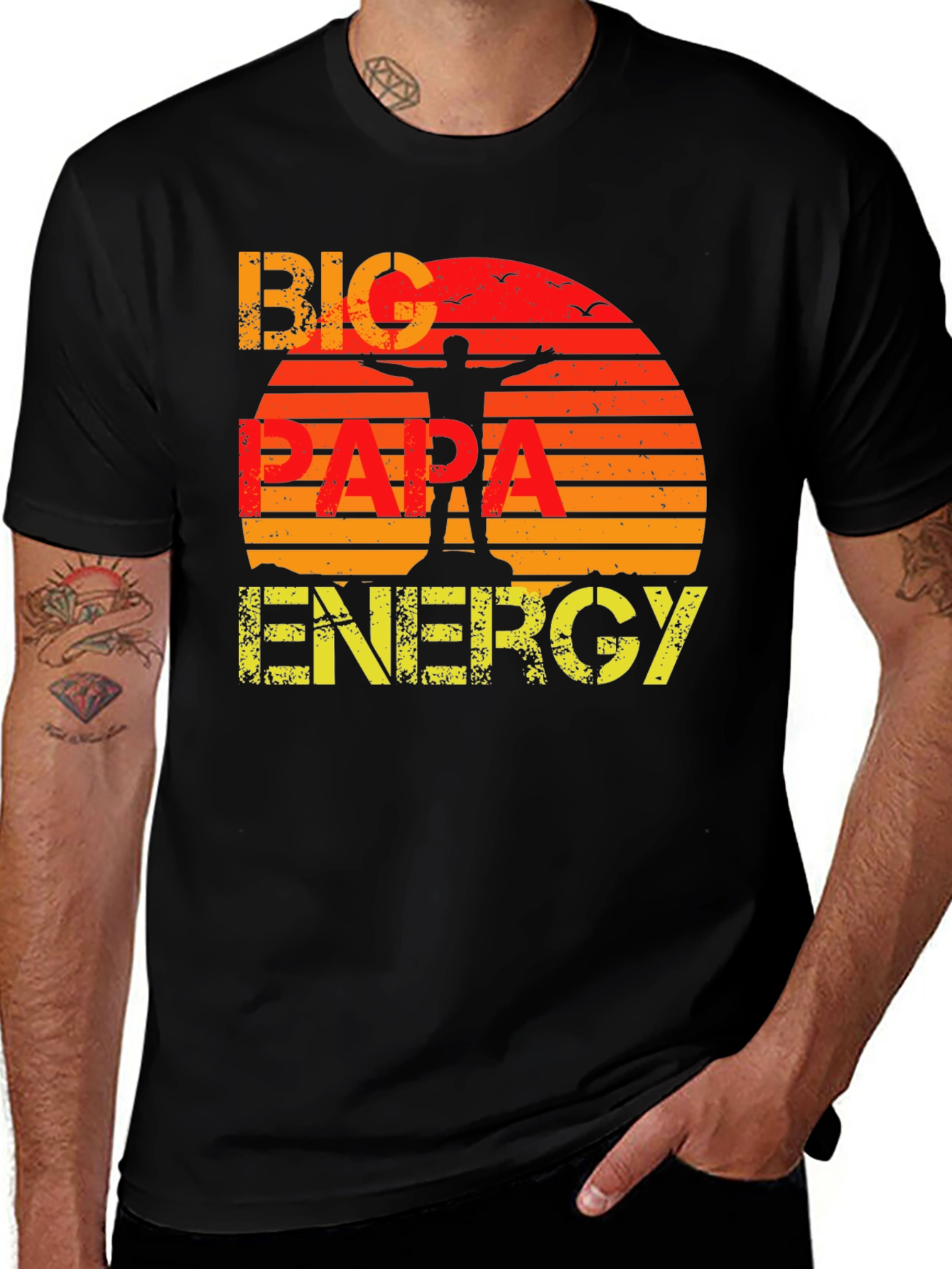 Big Papa Energy T-Shirt - Retro Sunset Design