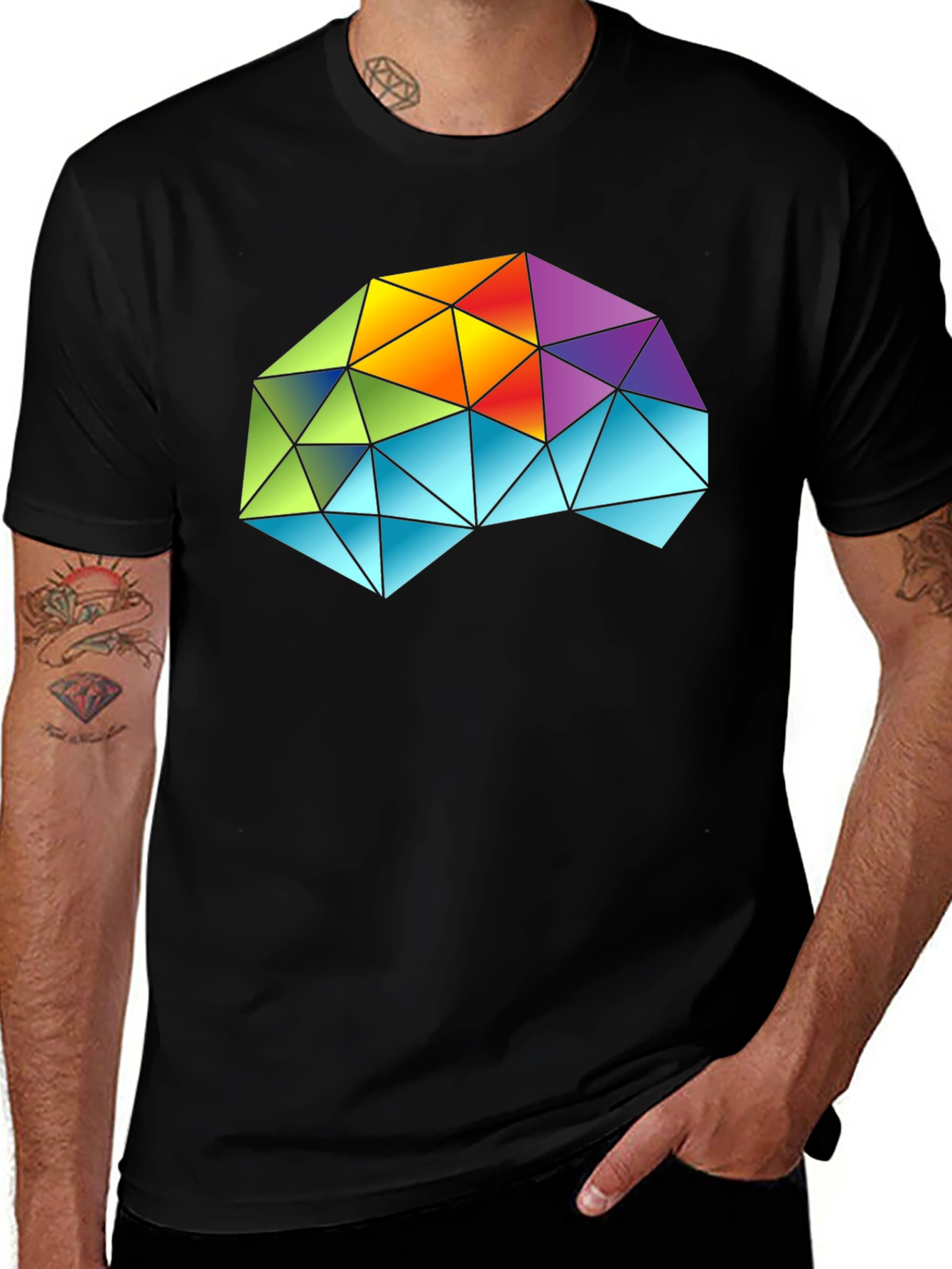Variant 5 of Geometric Brain Graphic T-Shirt - Black Cotton Tee