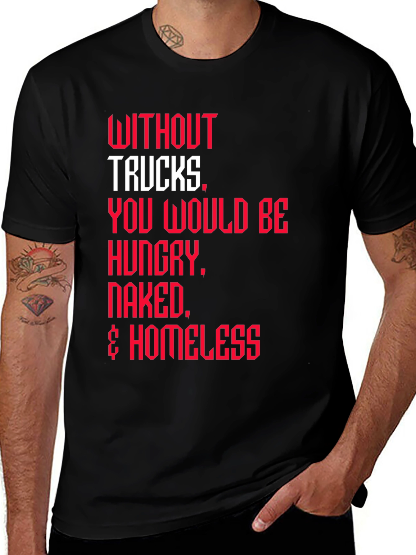 Black Trucker Appreciation T-Shirt -  Without Trucks Graphic Tee main image