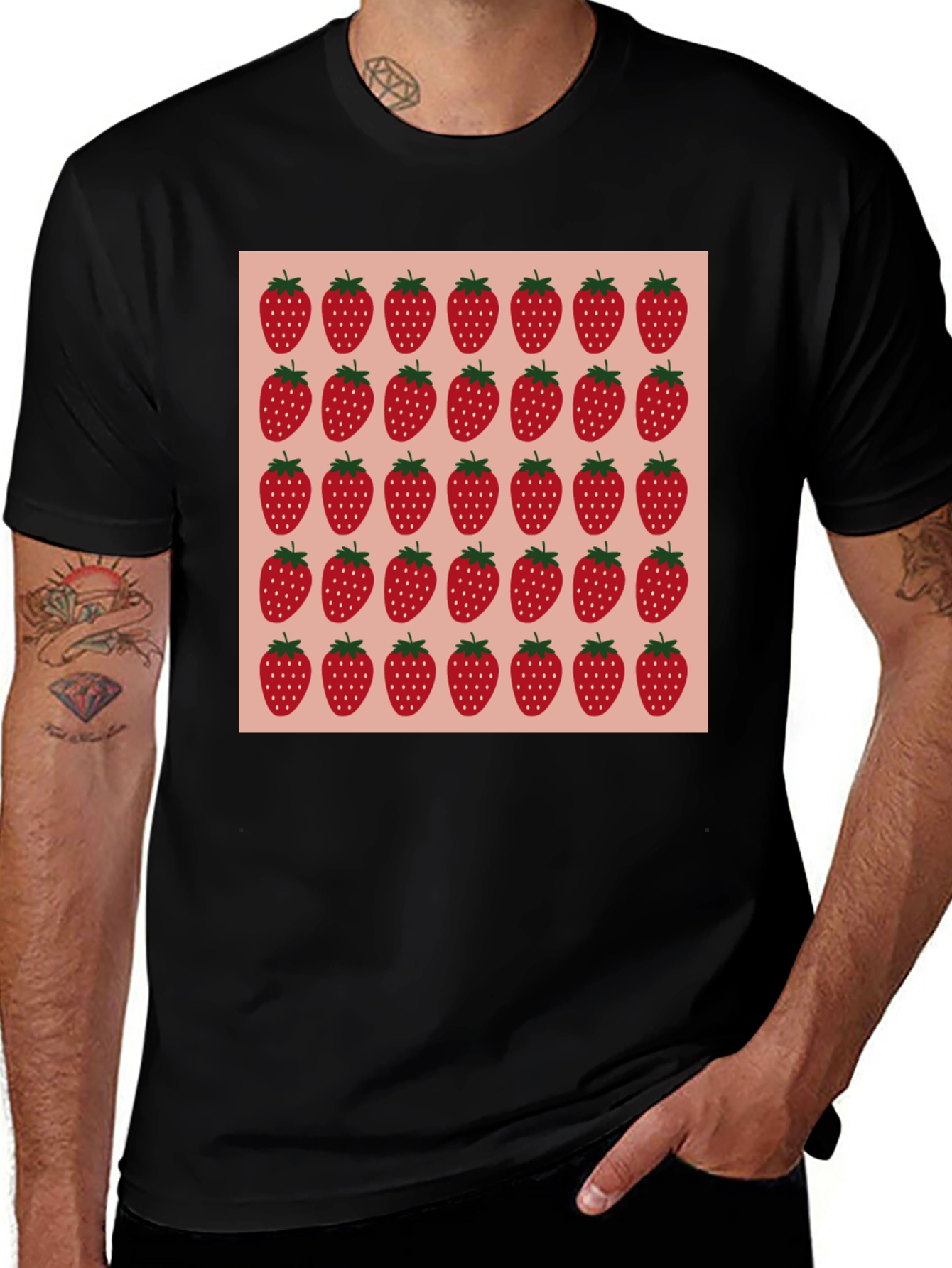 Variant 24 of Strawberry Pattern Black T-Shirt