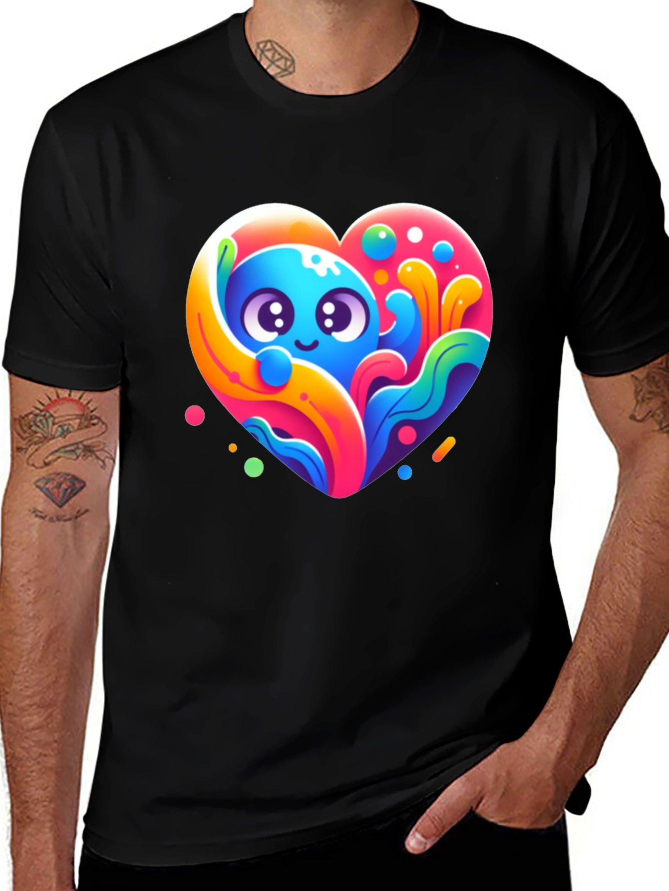 Variant 21 of Cute Cartoon Heart Graphic Black T-Shirt
