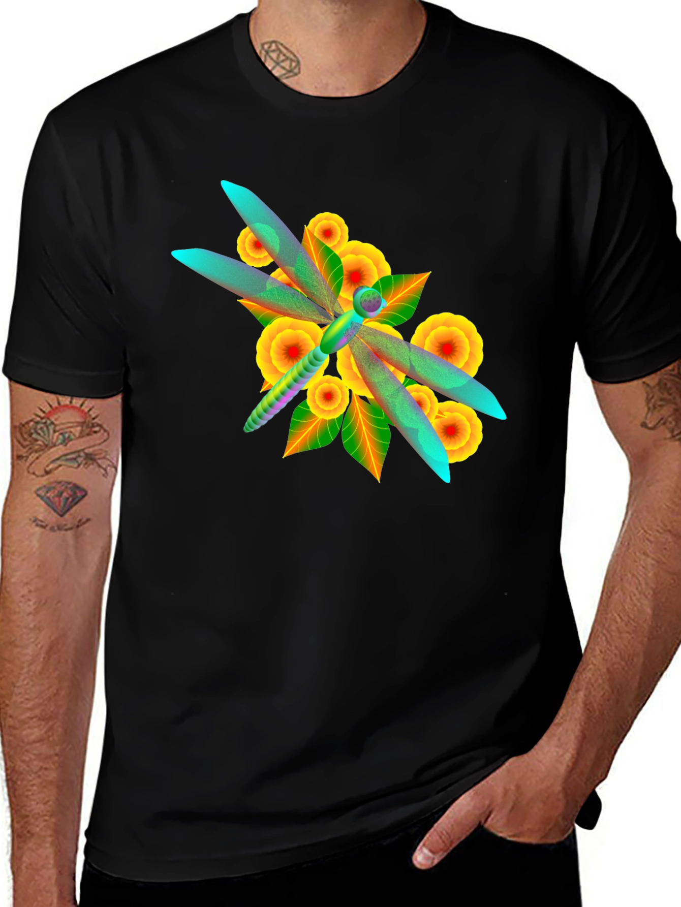 Variant 15 of Dragonfly Floral Print T-Shirt