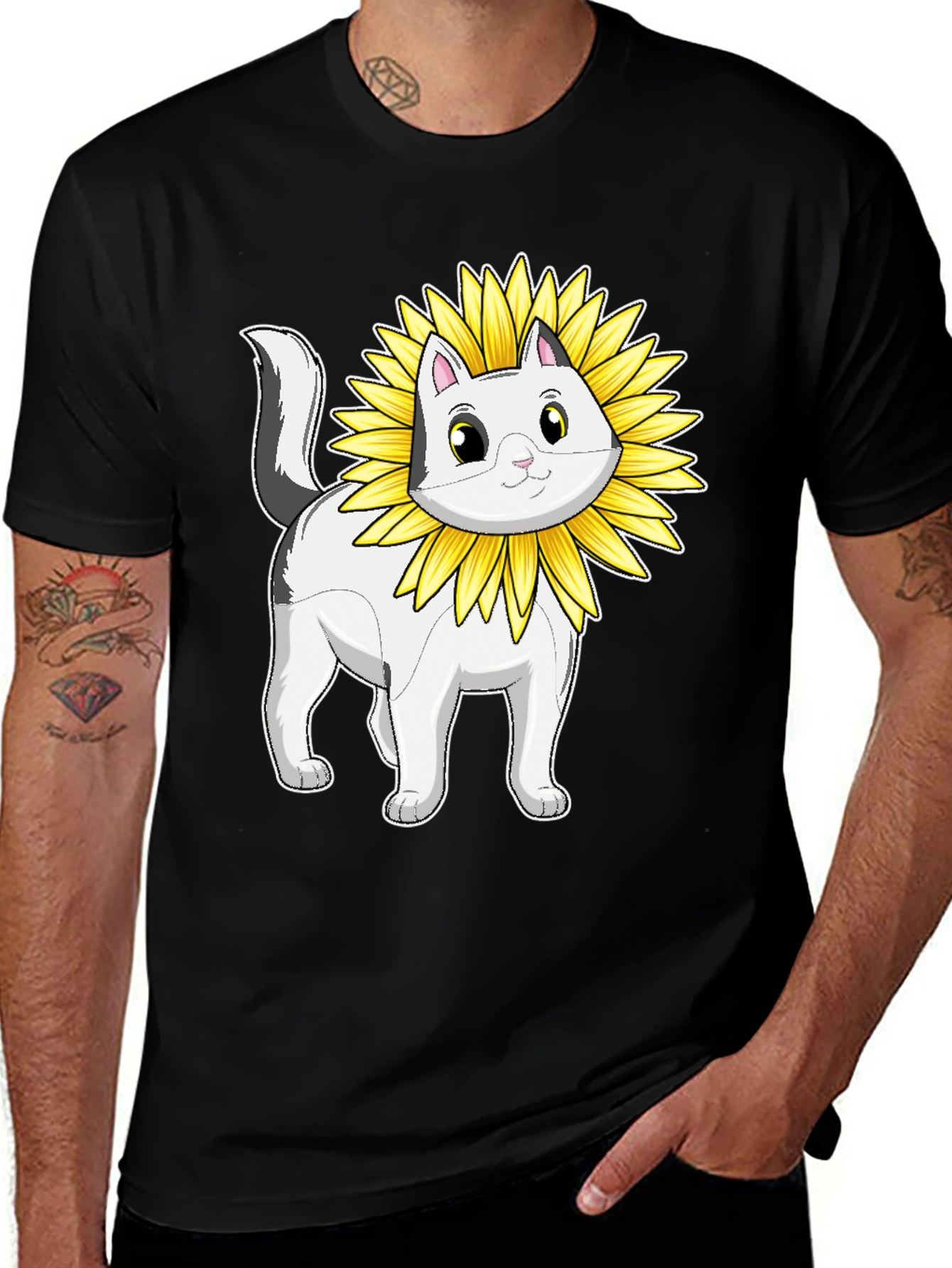 Variant 24 of Cat Sunflower T-Shirt - Whimsical Graphic Tee