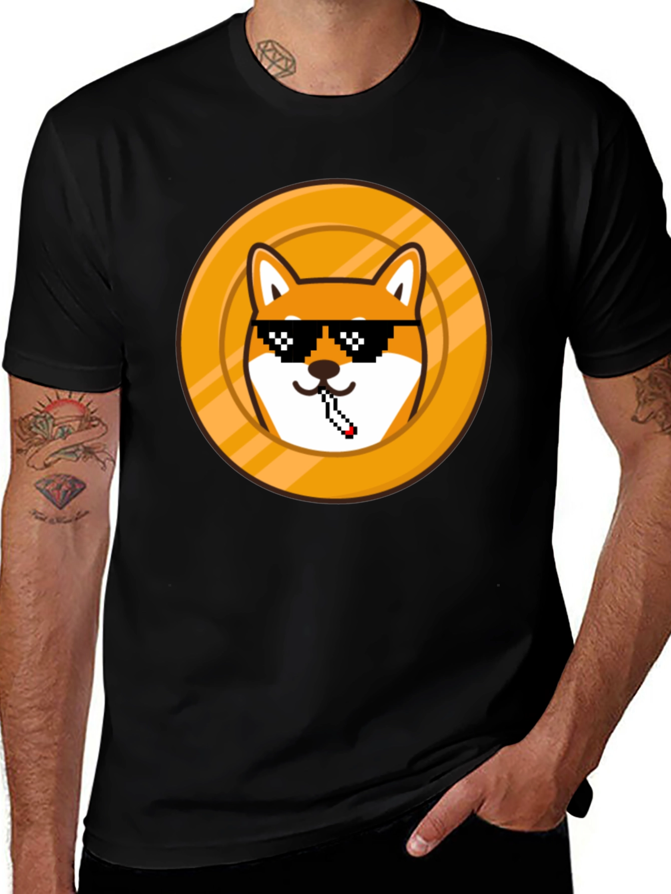 Variant 14 of Doge Coin Pixel Art Black T-Shirt