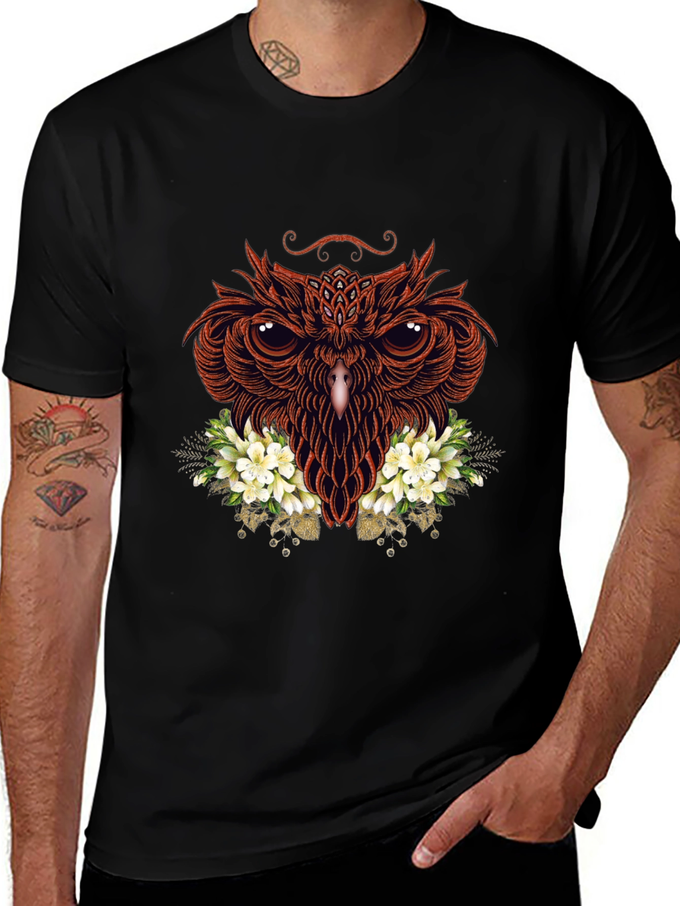 Variant 3 of Owl & Floral Graphic Tee - Unique Design