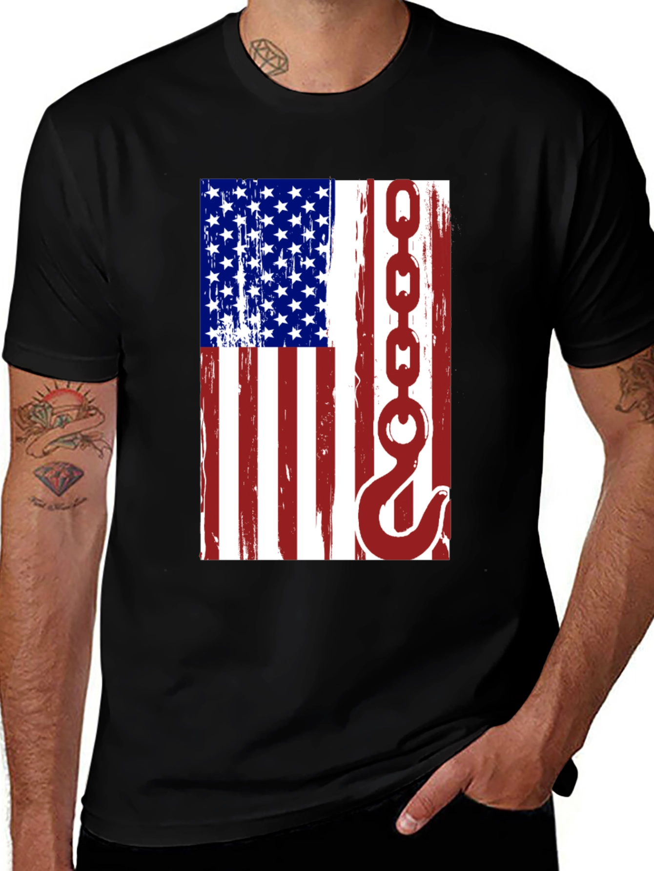 Variant 20 of American Flag Tow Truck Hook T-Shirt