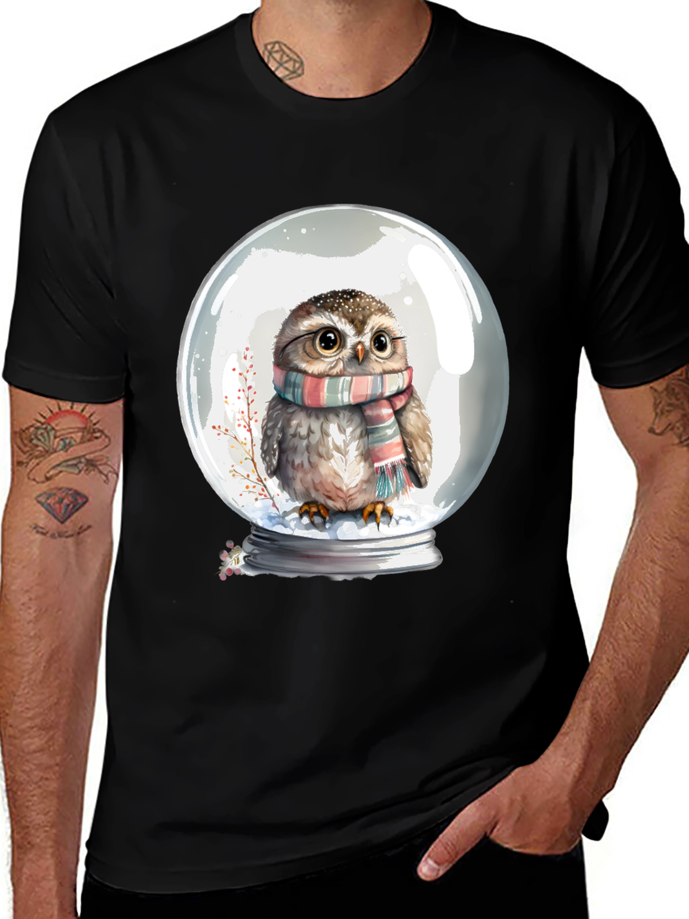 Variant 24 of Snow Globe Owl Graphic Tee - Cute Animal Shirt