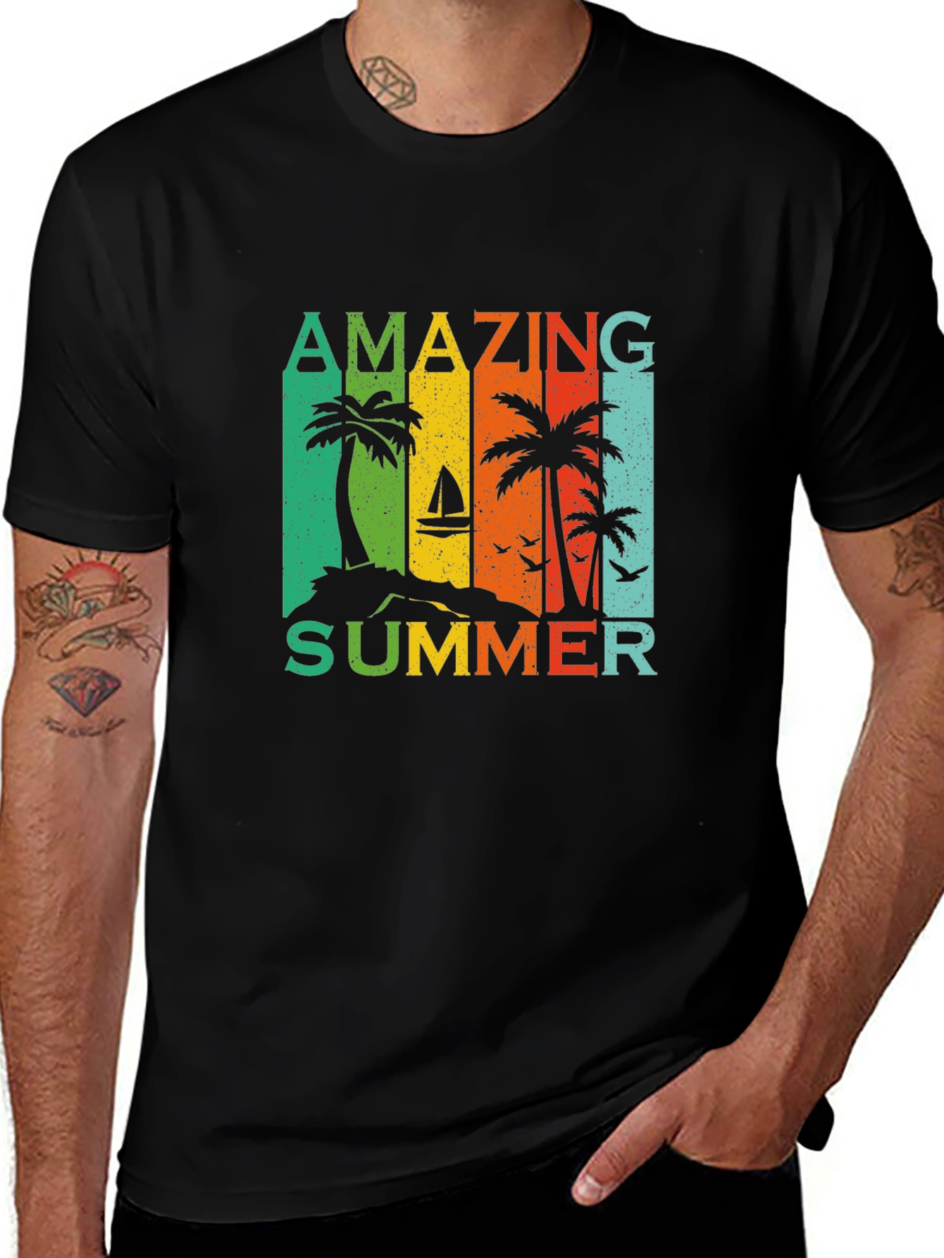 Black Amazing Summer Graphic T-Shirt - Tropical Palm Tree Design main image