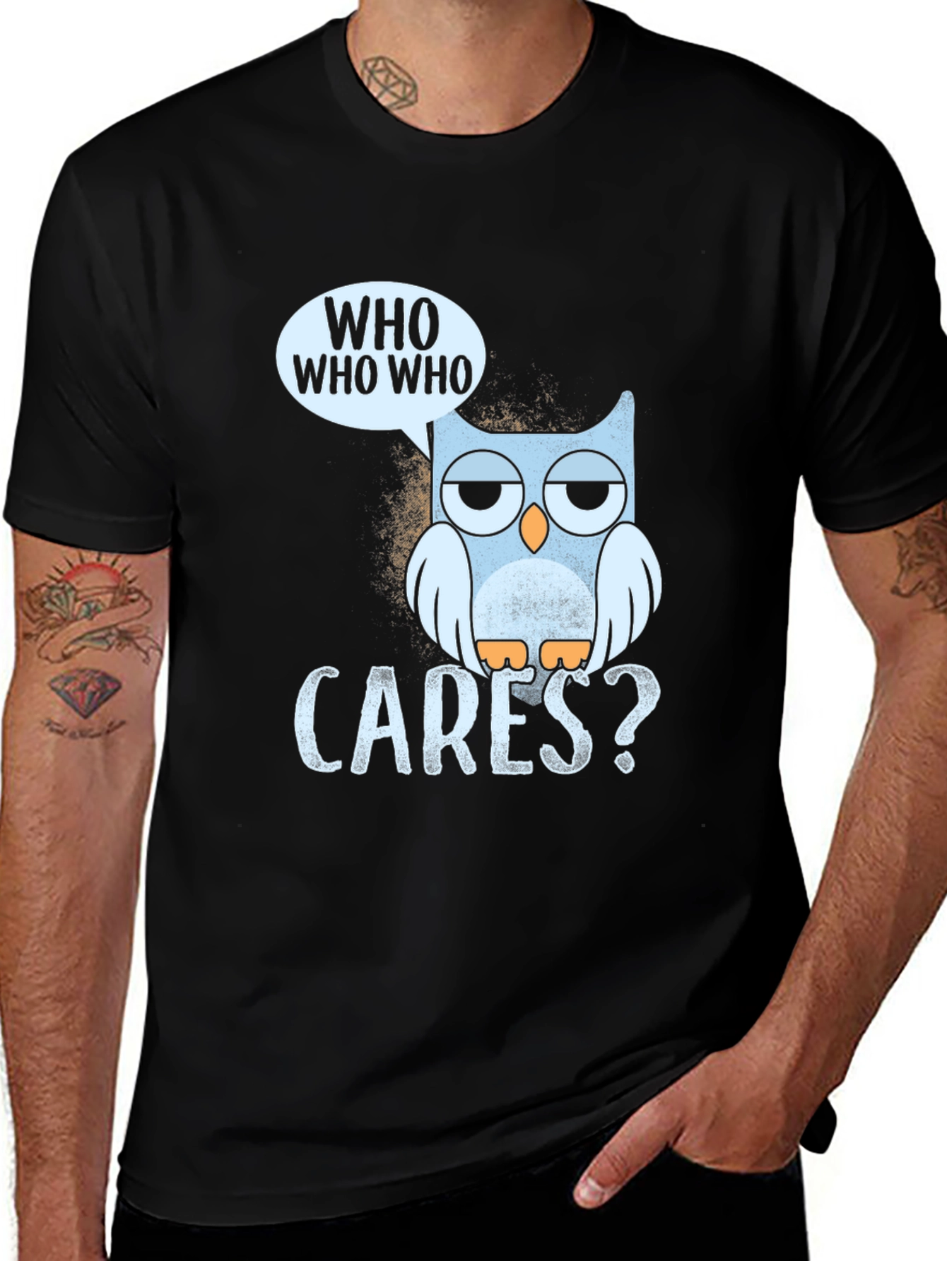 Variant 8 of Who Cares? Owl Graphic Print Black T-Shirt