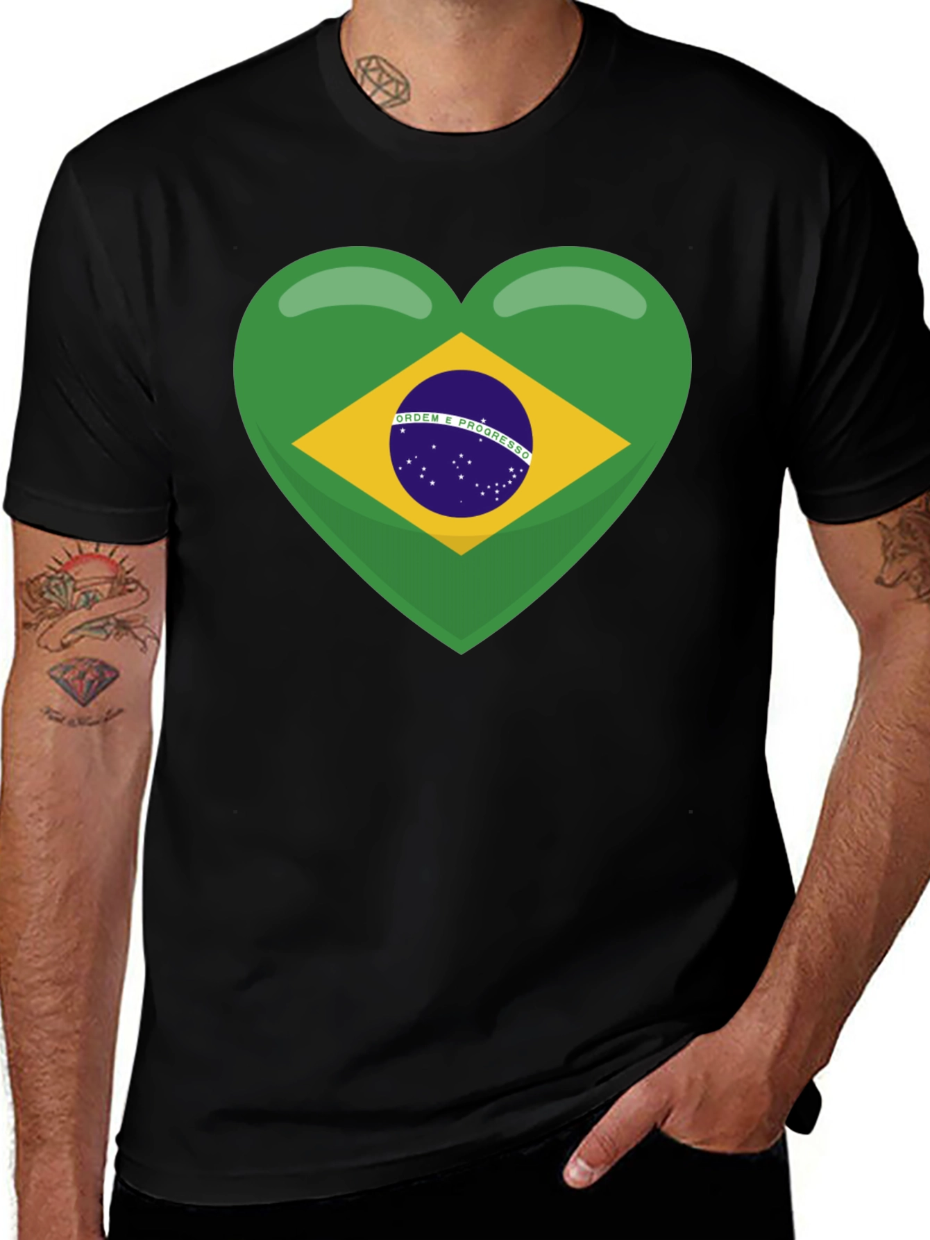 Variant 9 of Brazil Flag Heart T-Shirt - Show Your Love!