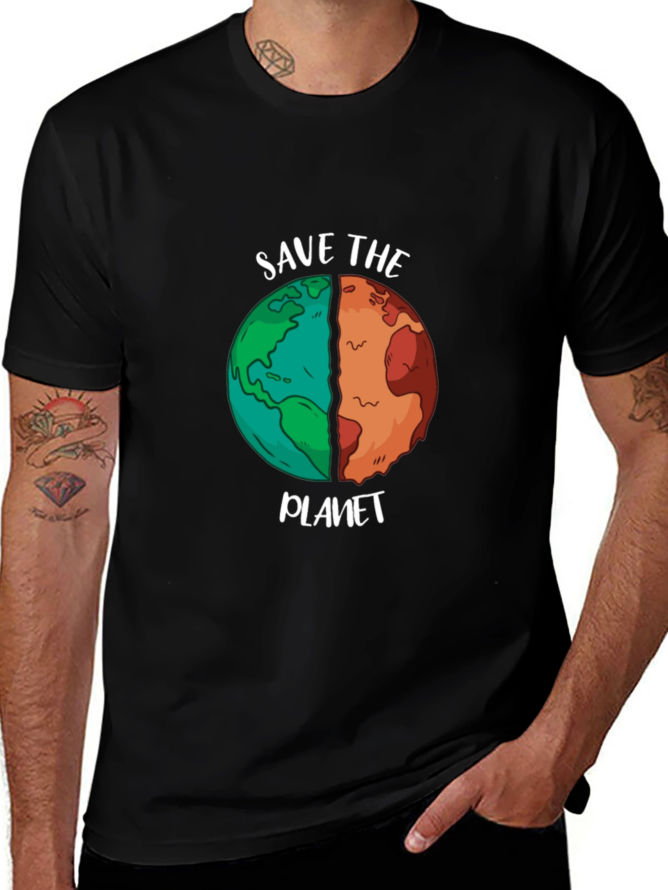 Save The Planet Graphic Tee - Black Cotton Blend Shirt