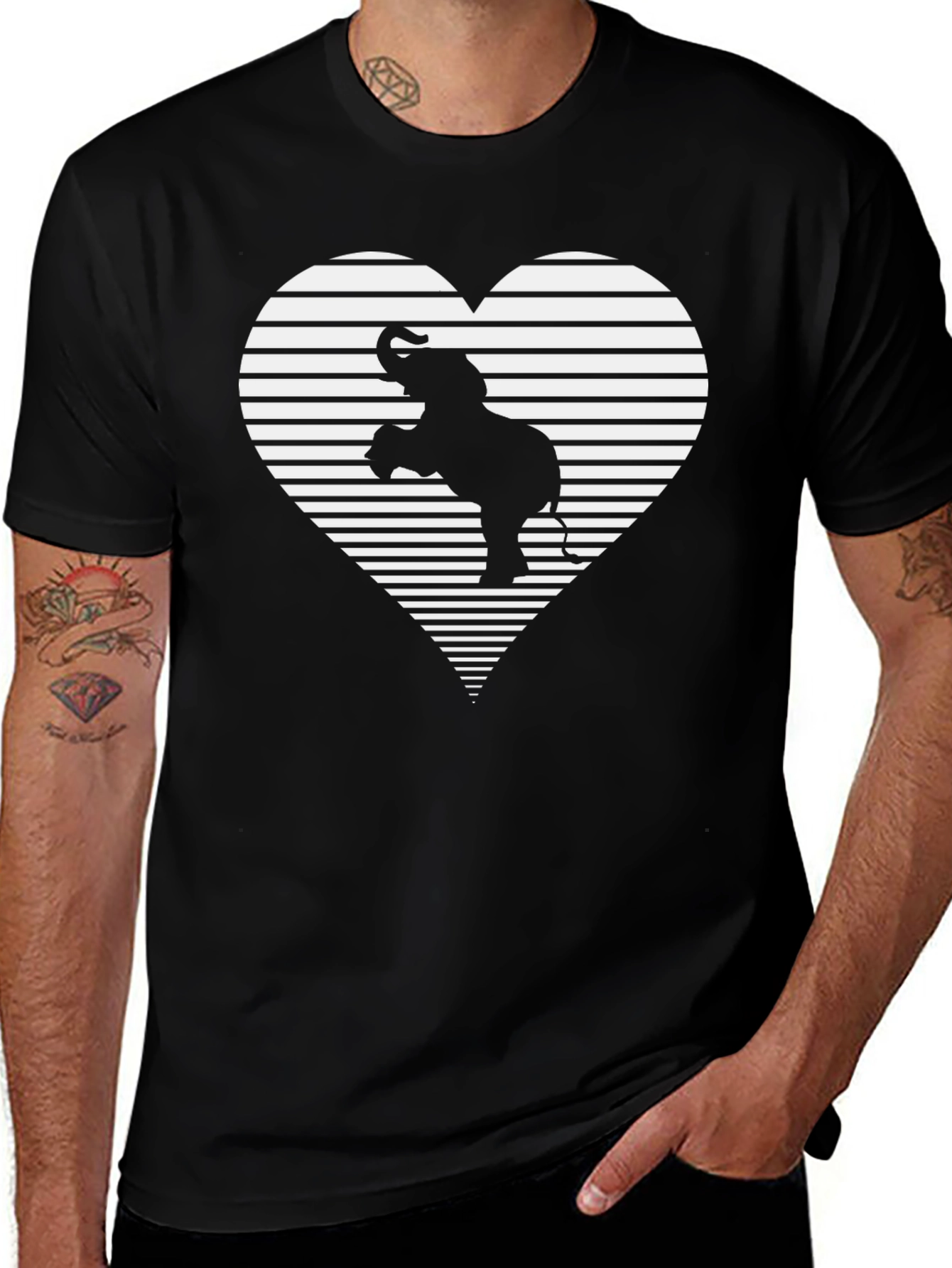 Black Elephant Heart Graphic T-Shirt - Black main image