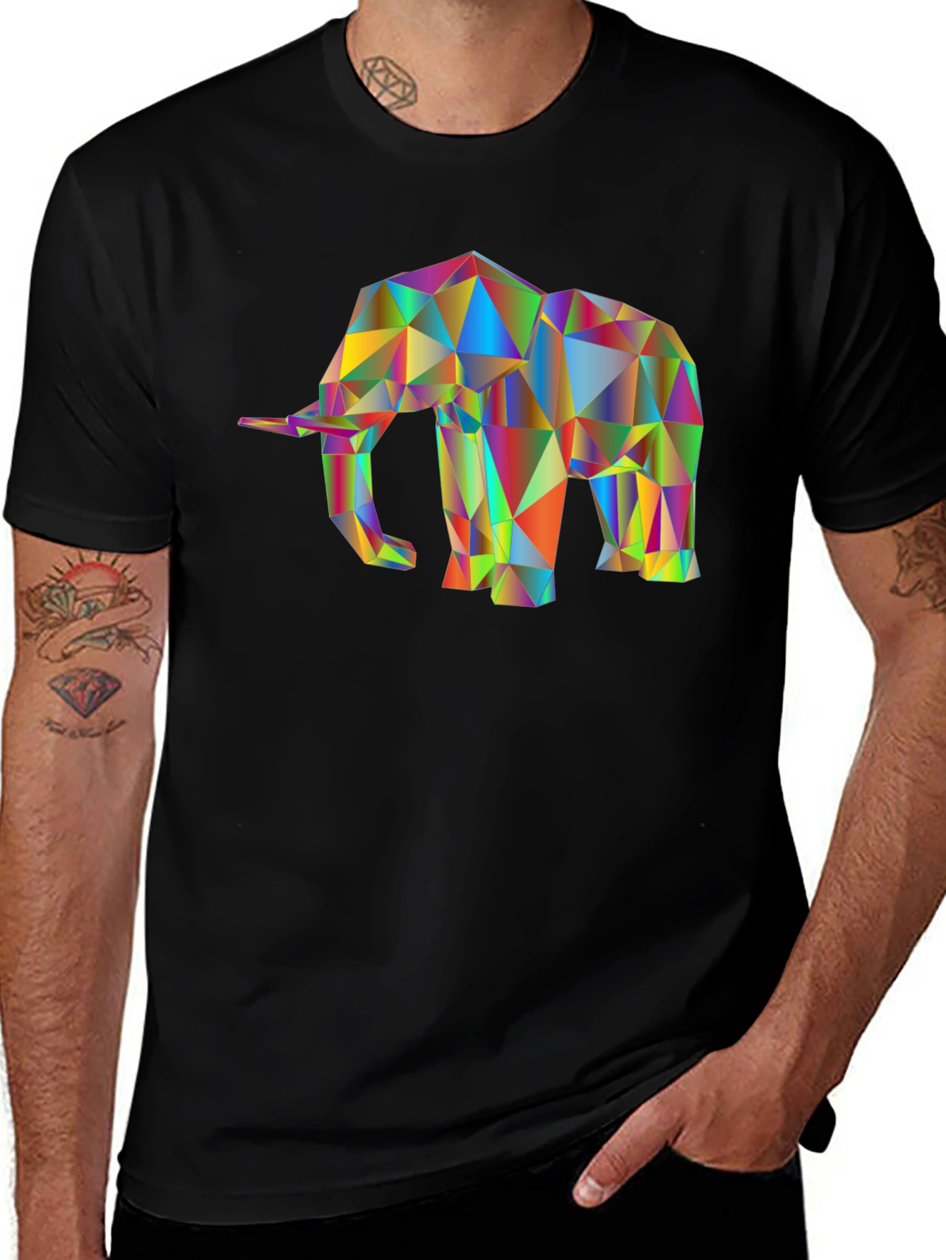 Variant 29 of Geometric Elephant Graphic Tee - Stylish Men's Black T-Shirt